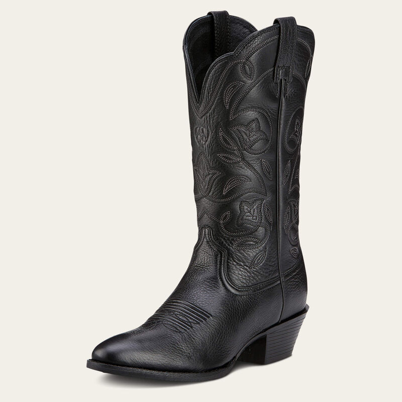 Ariat Women's Heritage Western R Toe Boot - Black Deertan