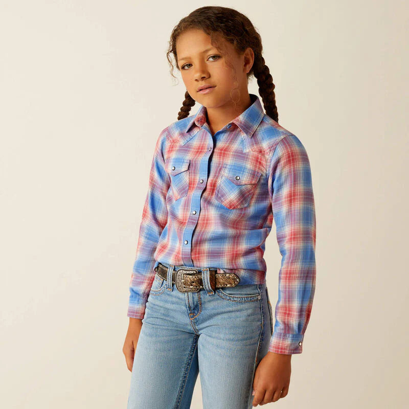 Ariat Girls Sammy Snap Long Sleeve Shirt Berry Plaid