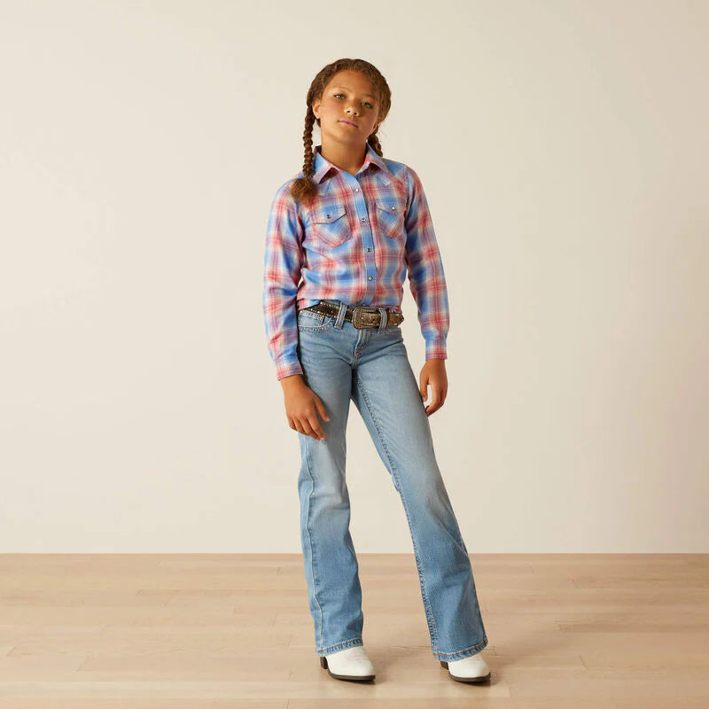 Ariat Girls Sammy Snap Long Sleeve Shirt Berry Plaid