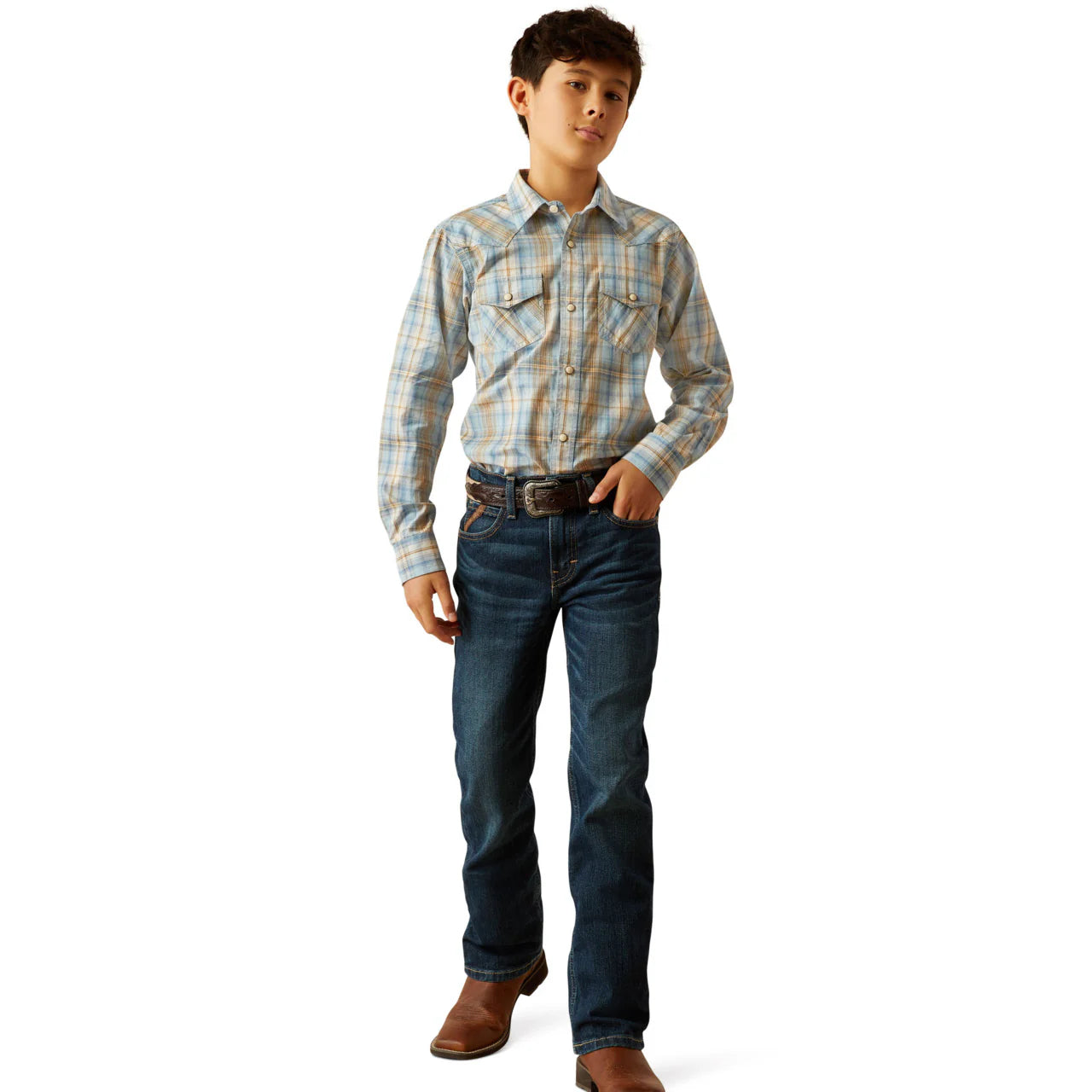 Ariat Boys Howe Retro Snap Long Sleeve Shirt Light Blue