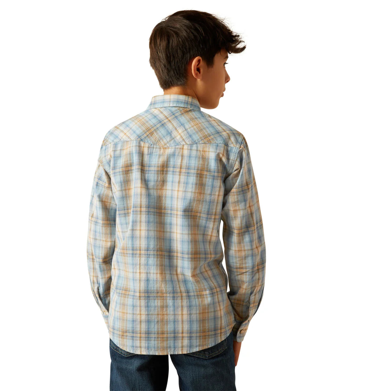 Ariat Boys Howe Retro Snap Long Sleeve Shirt Light Blue