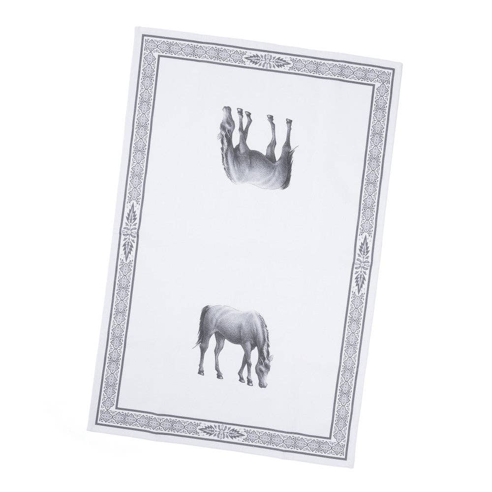 Black & White Rocky the Horse Cotton Tea Towel On Hanger