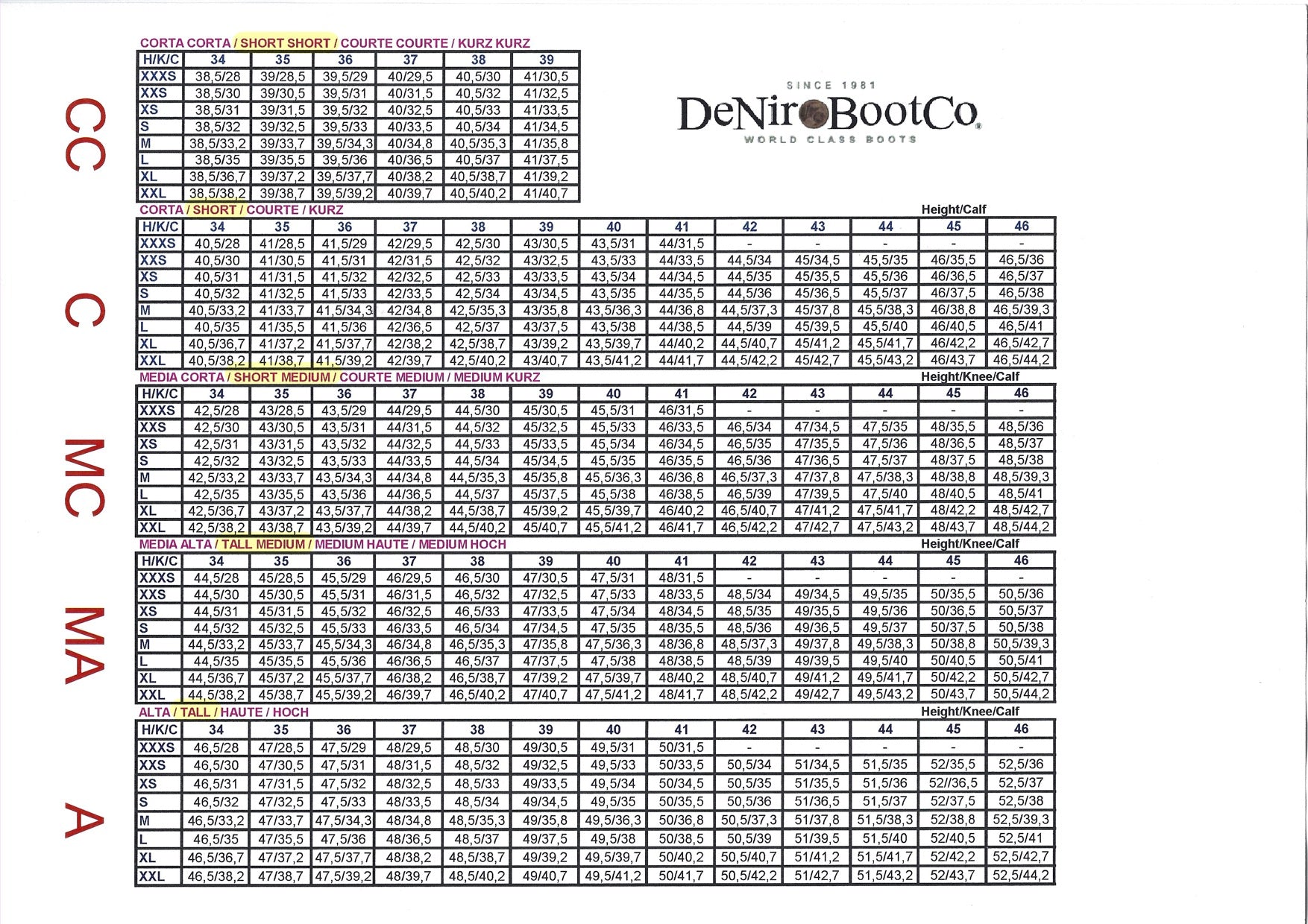 DeNiro Tall boot various colors