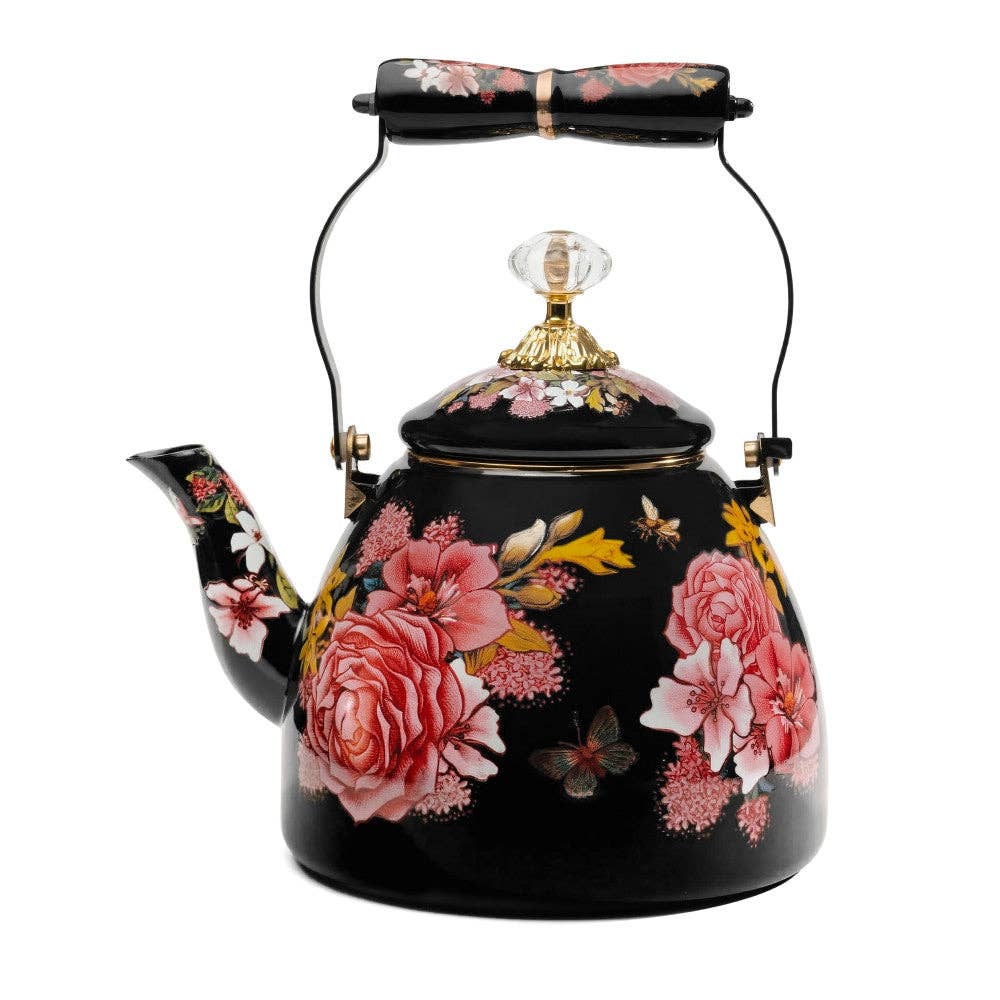 Blue Stallion Farm Floral Bouquet Enamel Tea Kettle