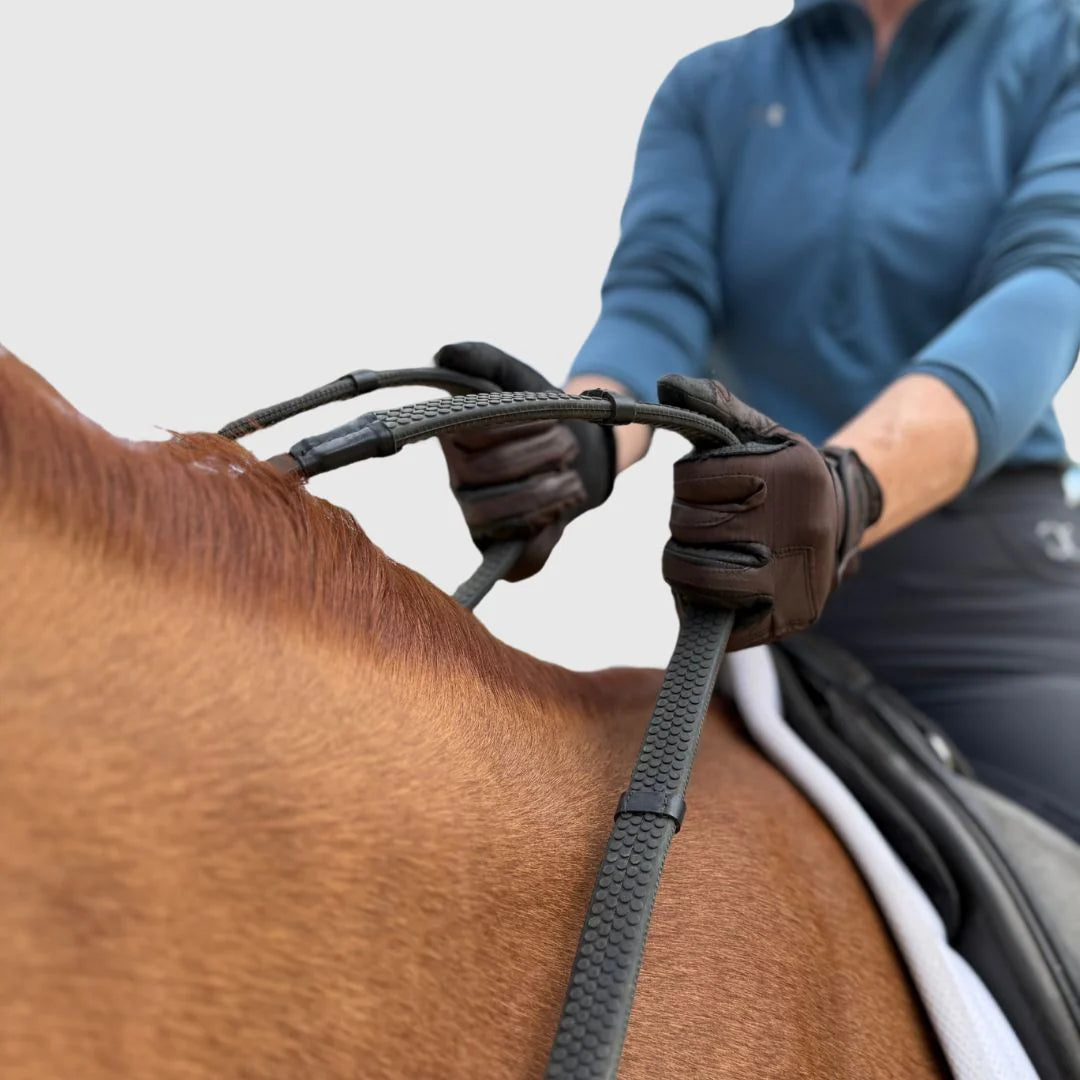 Correct Connect Super Grip Reins | Heavy Rubber Rein | 5" Hand Stops - Black
