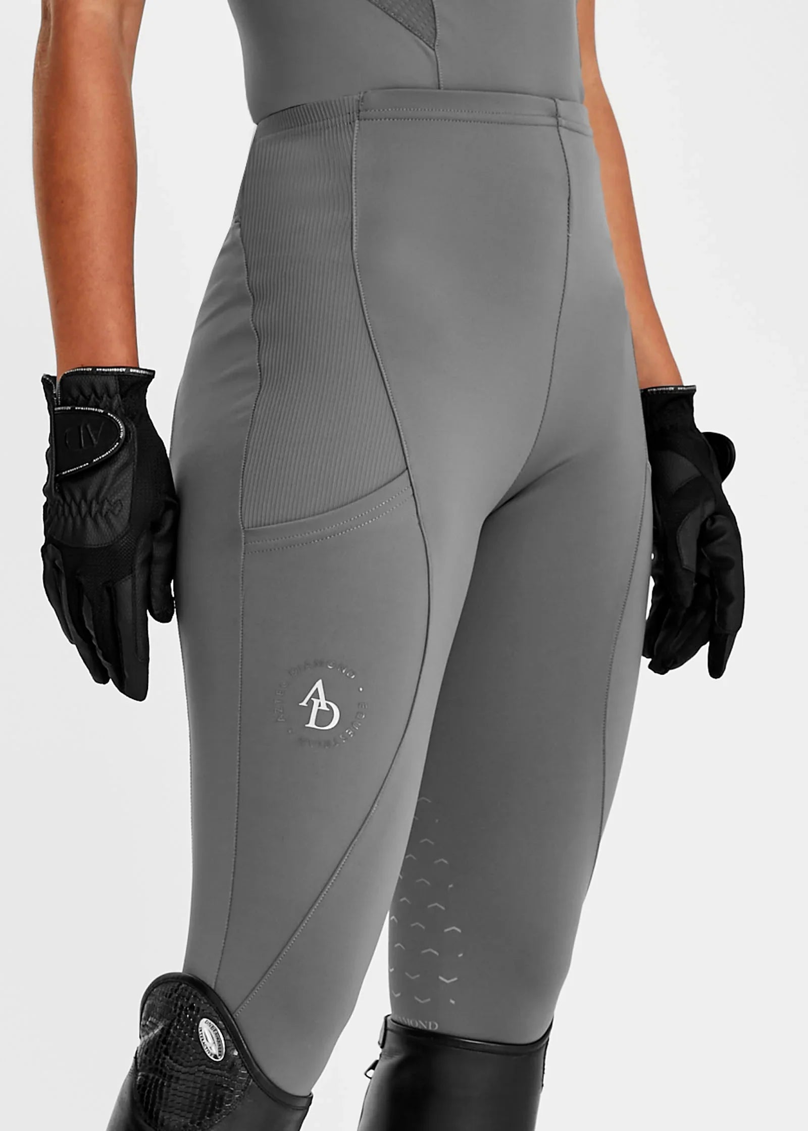 Aztec Diamond Icon Riding Leggings Charcoal knee patch