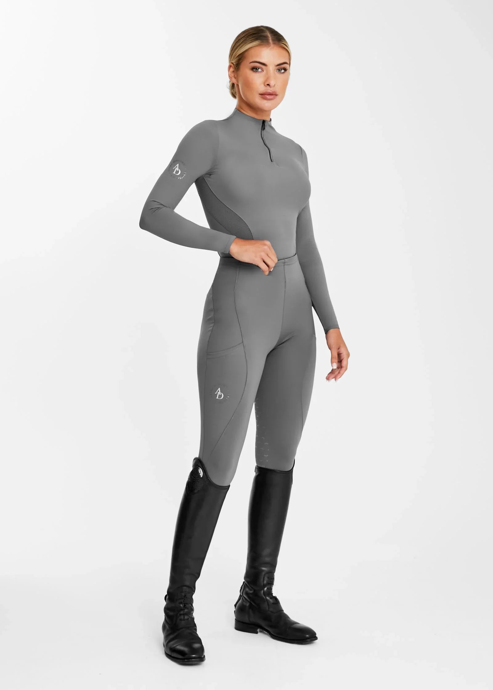 Aztec Diamond Icon Riding Leggings Charcoal knee patch