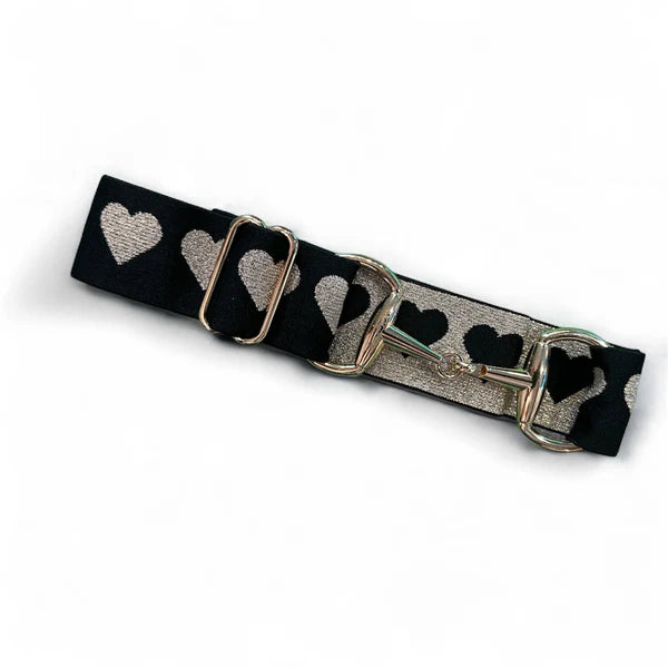 Kathryn Lily Equestrian Adjustable Elastic Bit Belt - Black with Gold Hearts Sparkle