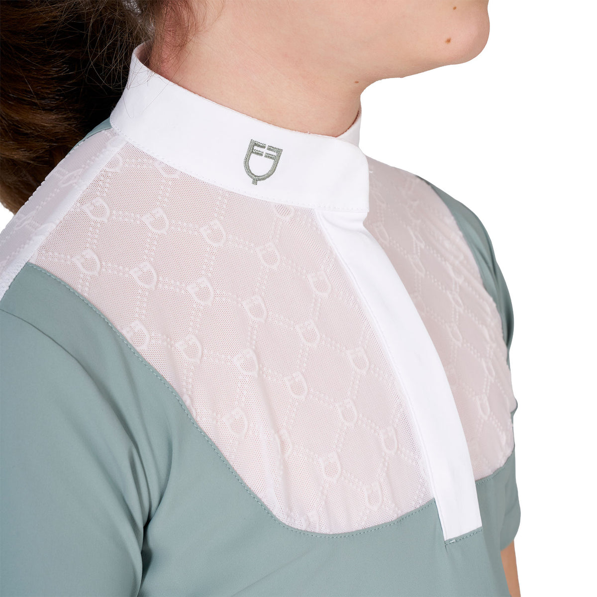 Equestro Girls' Elegant Short Sleeve Monogram Competition Polo Shirt - Slate Grey