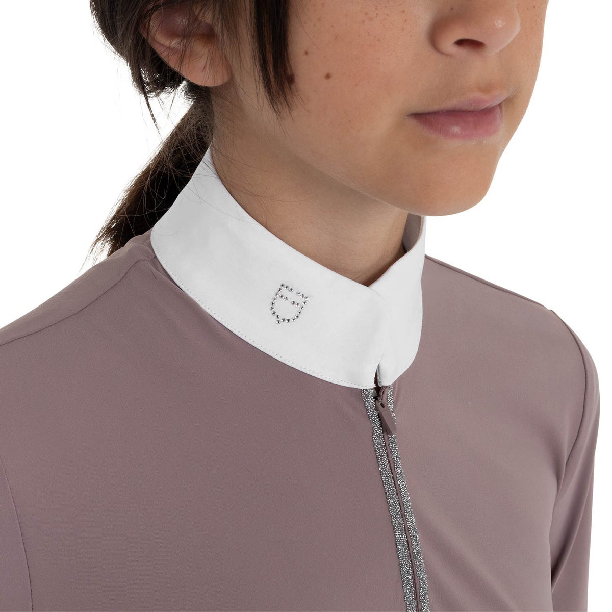 Equestro Kid's Stones Tape Competition Long Sleeve Polo Shirt - Antler