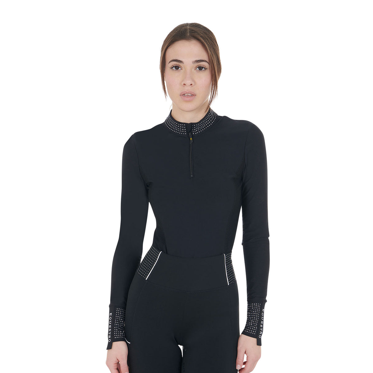Equestro Women's Strass Technical Training Polo - Black