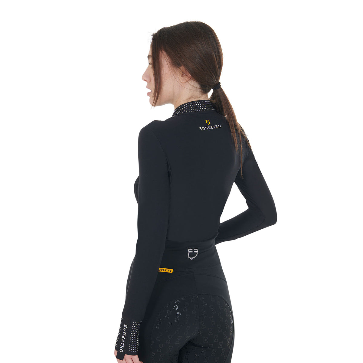 Equestro Women's Strass Technical Training Polo - Black