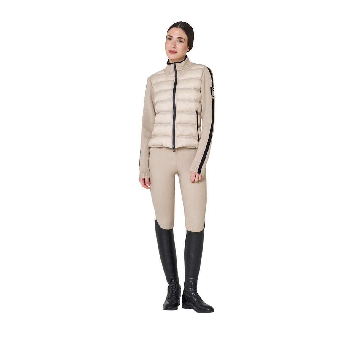 Equestro Women's Full Zip Hybrid Nylon + Knit Jacket - Cobblestone