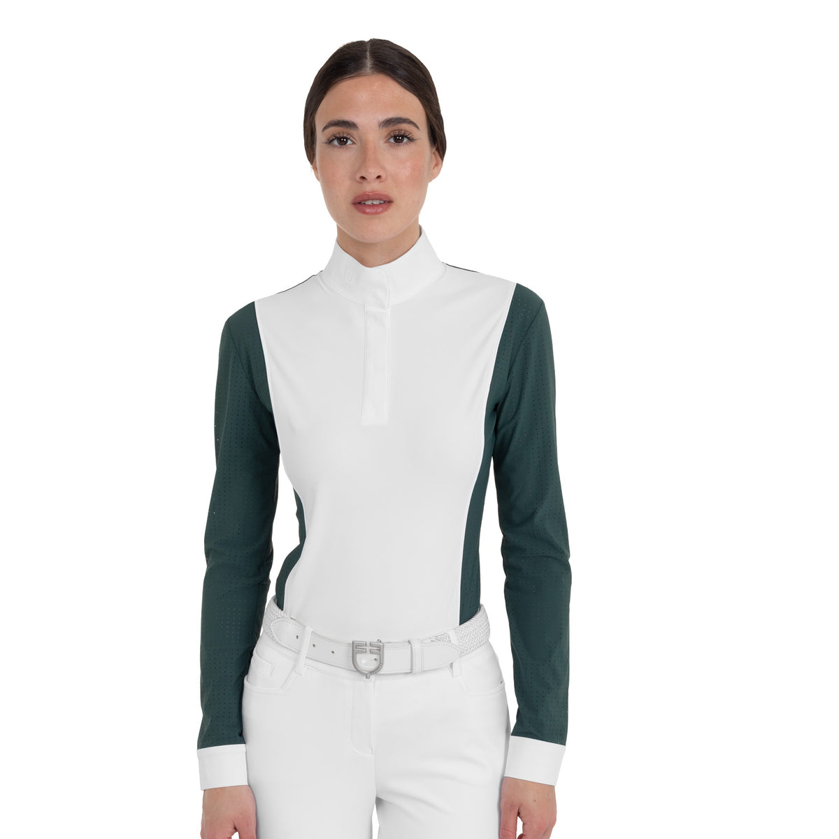 Equestro Women's Hunter Long Sleeve Competition Polo Shirt - Pine Grove