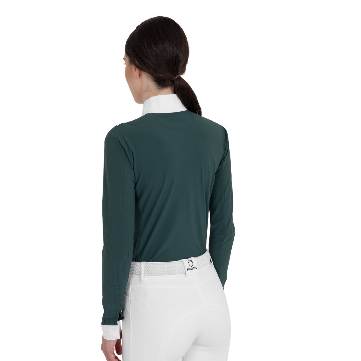 Equestro Women's Hunter Long Sleeve Competition Polo Shirt - Pine Grove
