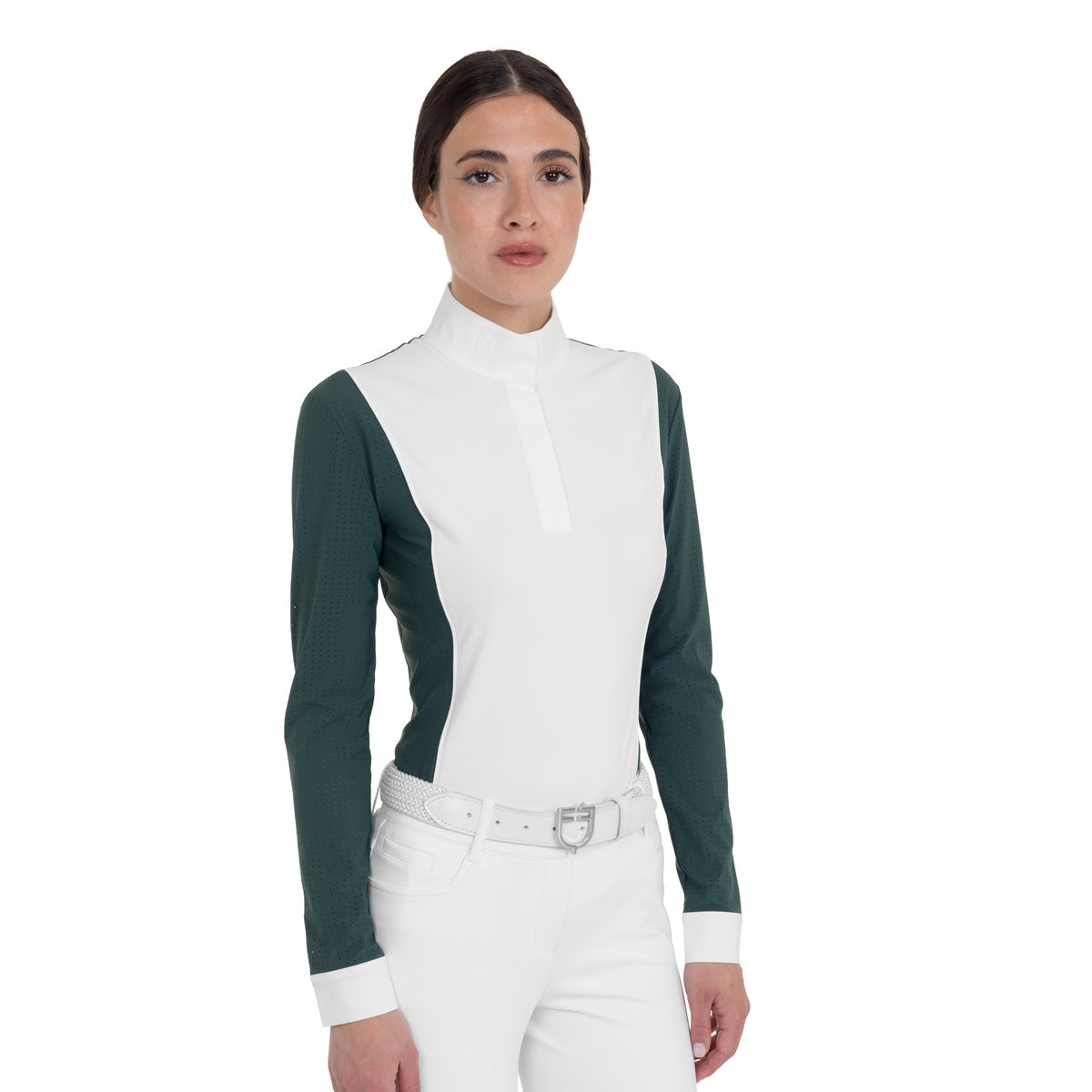 Equestro Women's Hunter Long Sleeve Competition Polo Shirt - Pine Grove