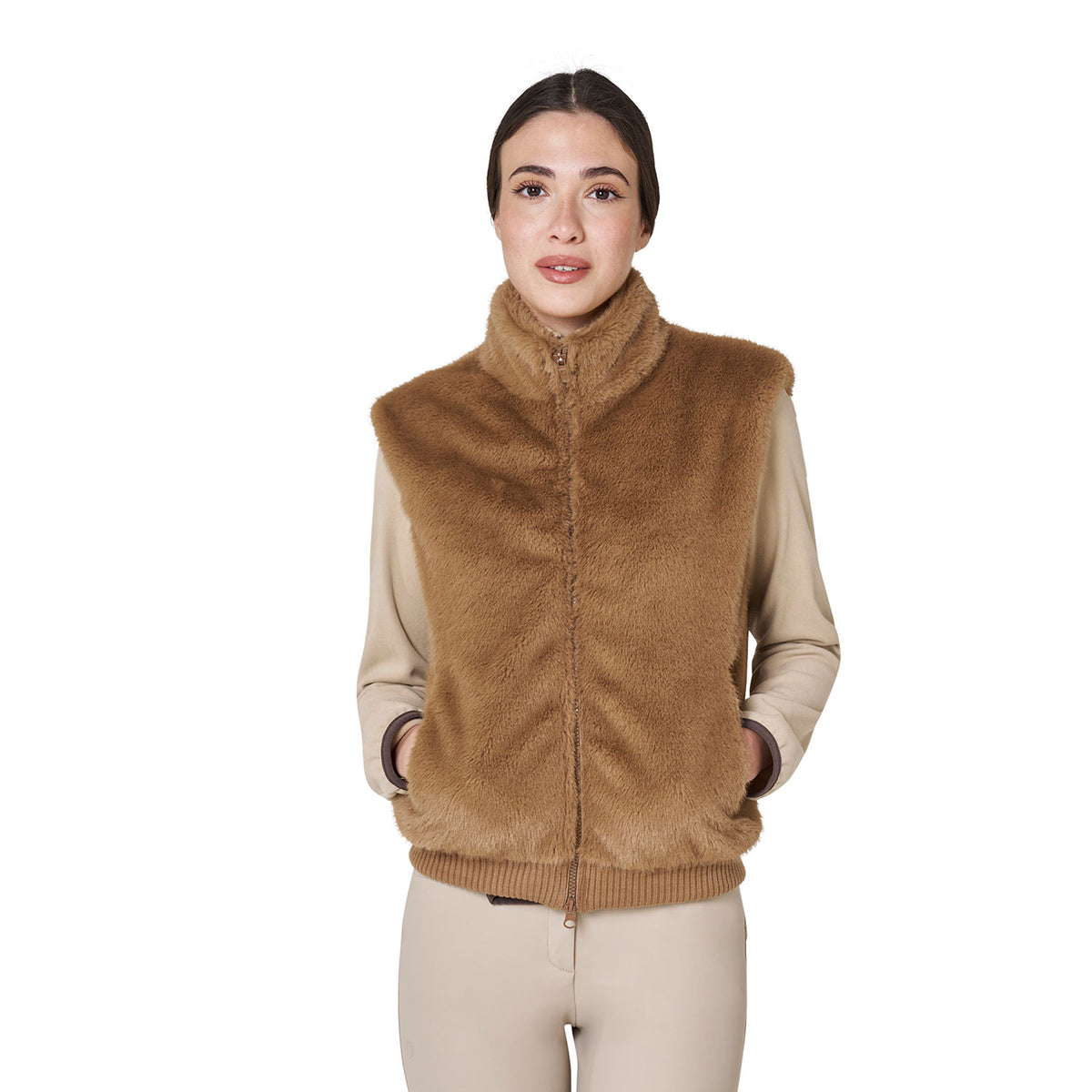 Equestro Women's EcoFur Vest - Tobacco Brown