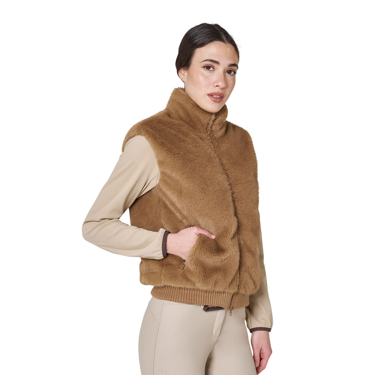 Equestro Women's EcoFur Vest - Tobacco Brown