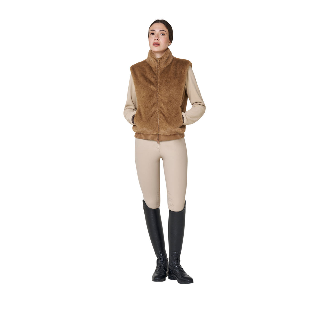 Equestro Women's EcoFur Vest - Tobacco Brown
