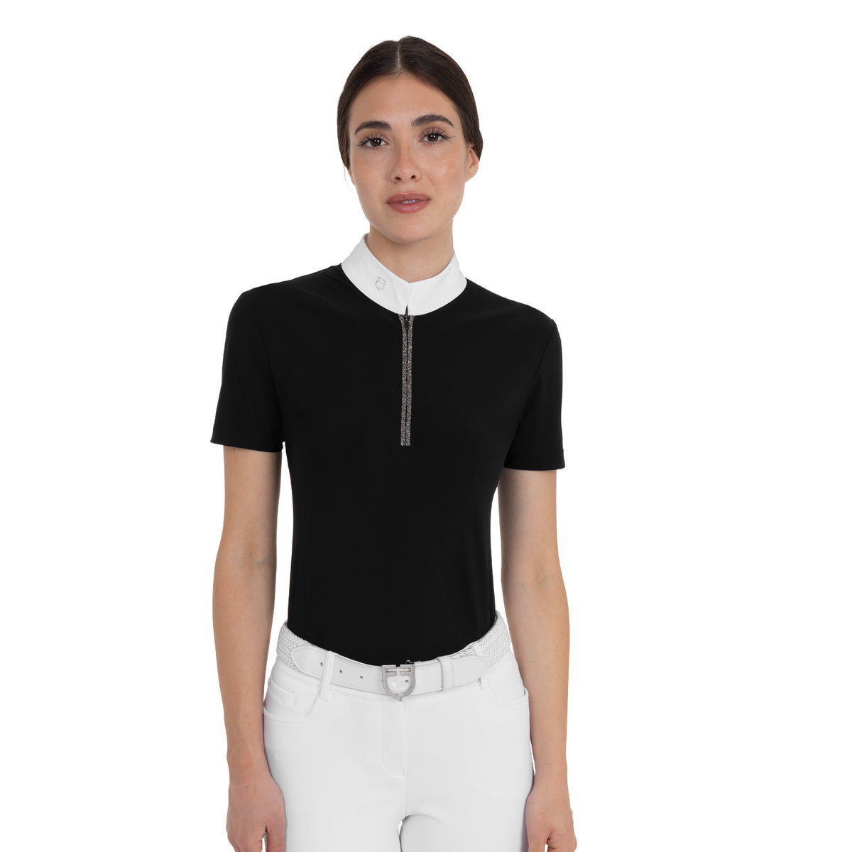Equestro Women's Stones Tape Competition Short Sleeve Polo Shirt - Black