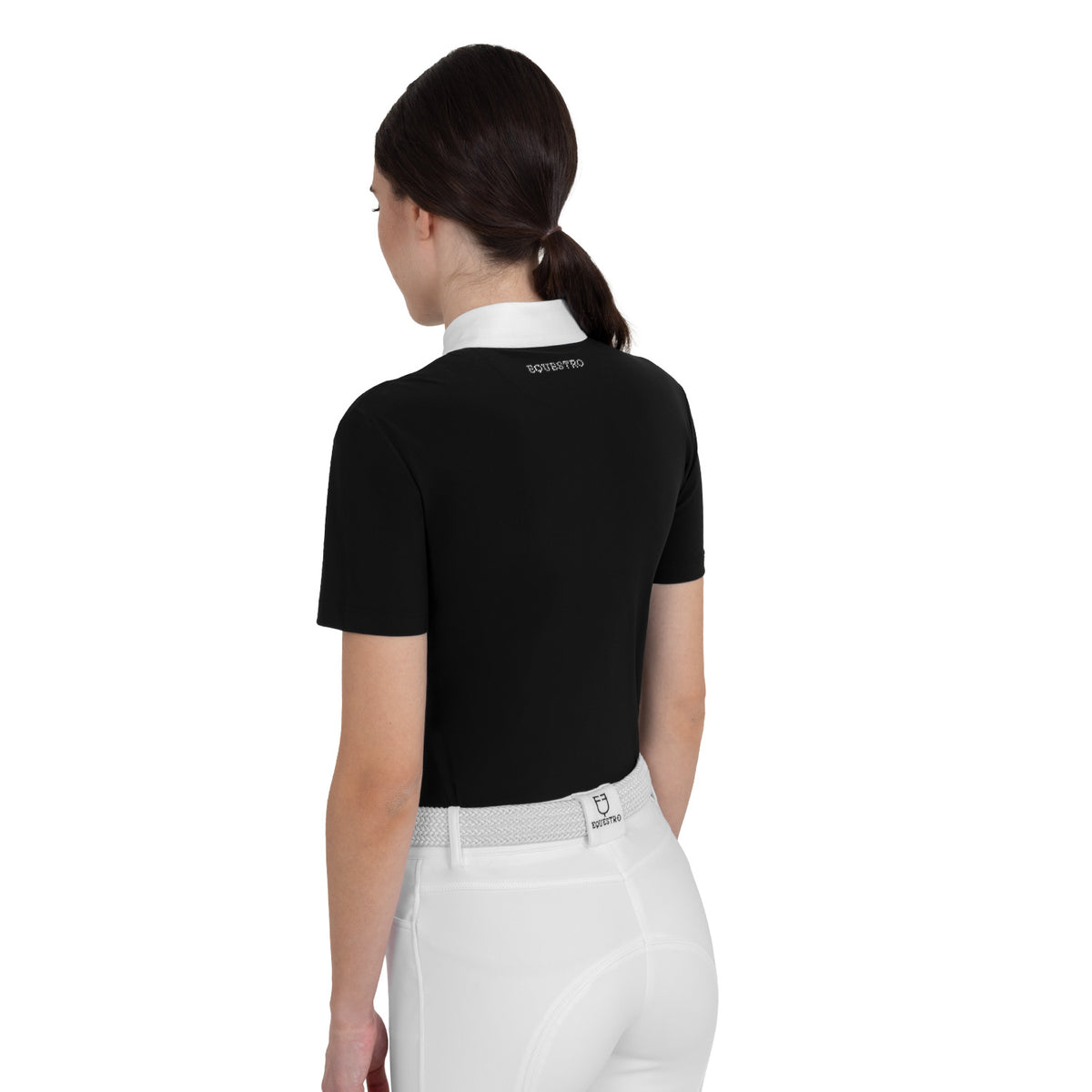 Equestro Women's Stones Tape Competition Short Sleeve Polo Shirt - Black