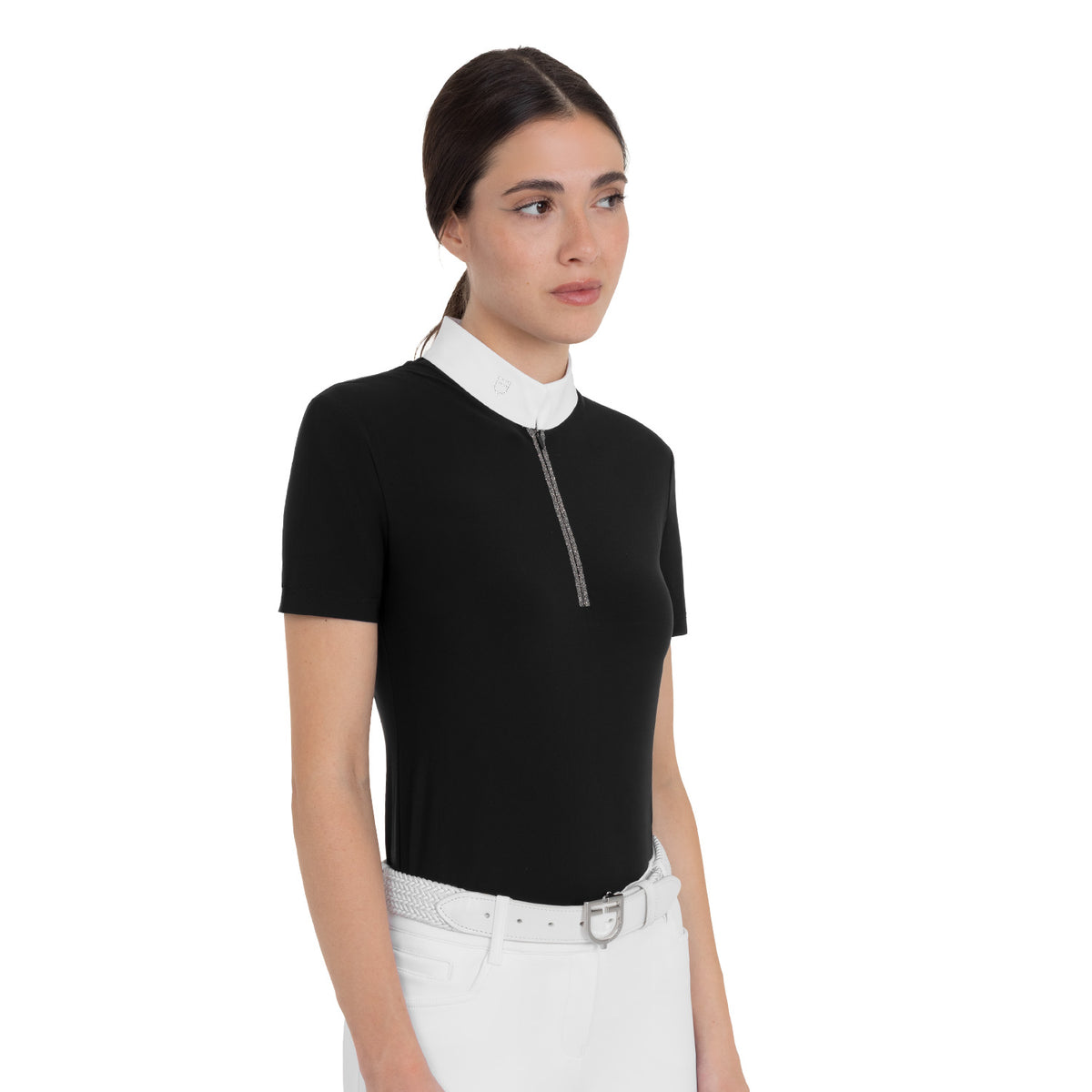 Equestro Women's Stones Tape Competition Short Sleeve Polo Shirt - Black