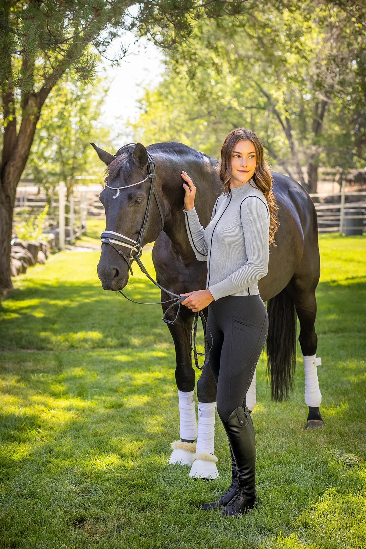 Kastel Dove Grey Ribbed Mock Neck Sweater With Black Piping