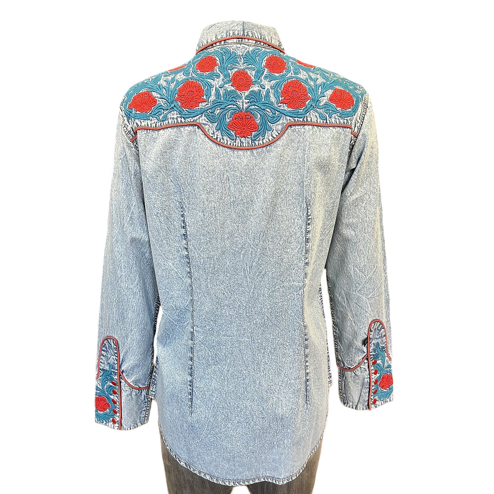 Rockmount Ranch Wear Women's Vintage Denim Floral Embroidered Western Shirt