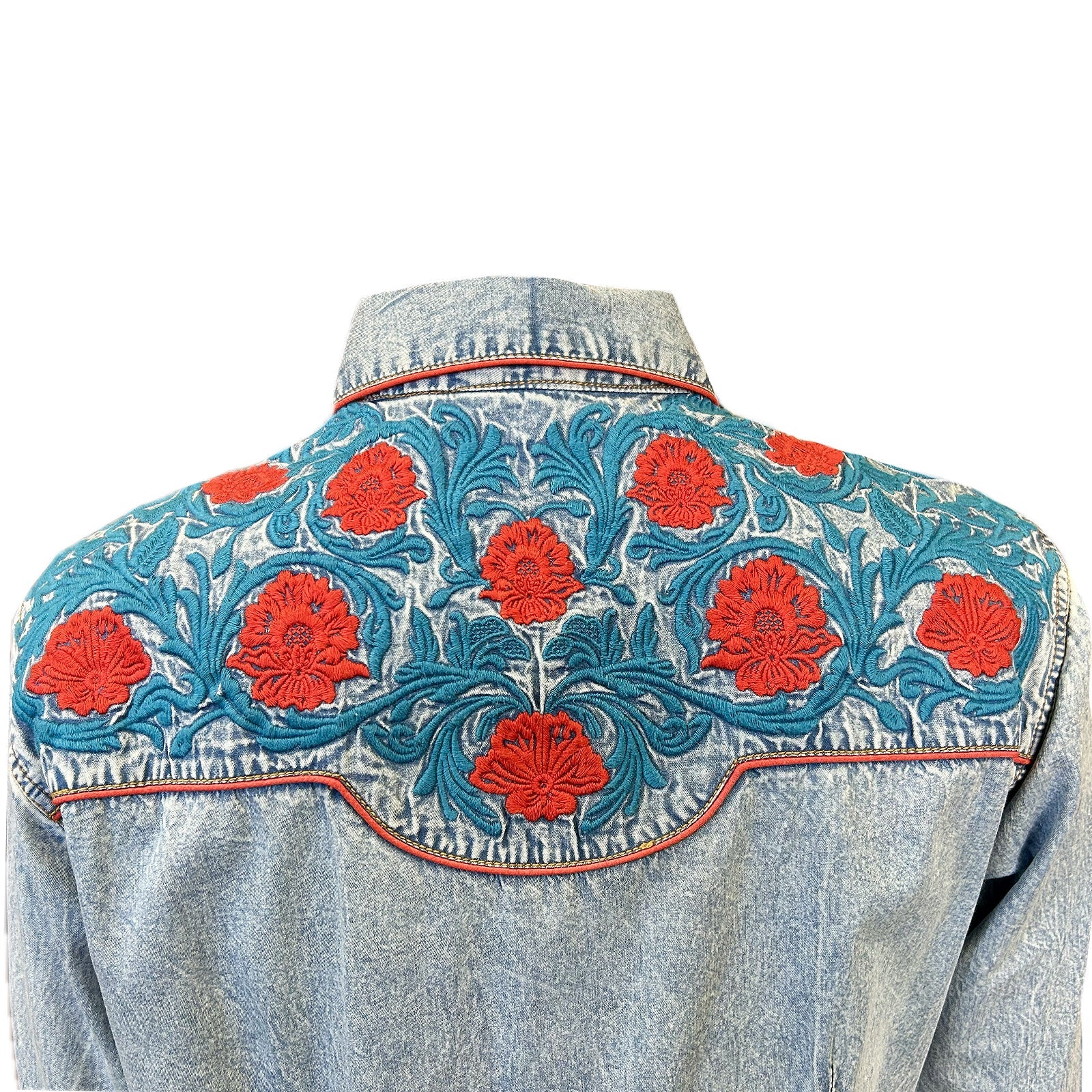 Rockmount Ranch Wear Women's Vintage Denim Floral Embroidered Western Shirt