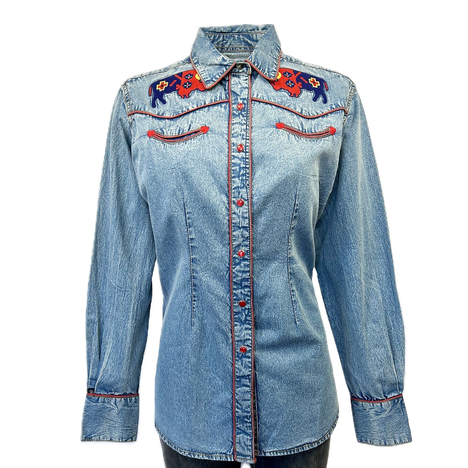 Rockmount Ranch Wear Women’s Denim American Bison Embroidered Western Shirt
