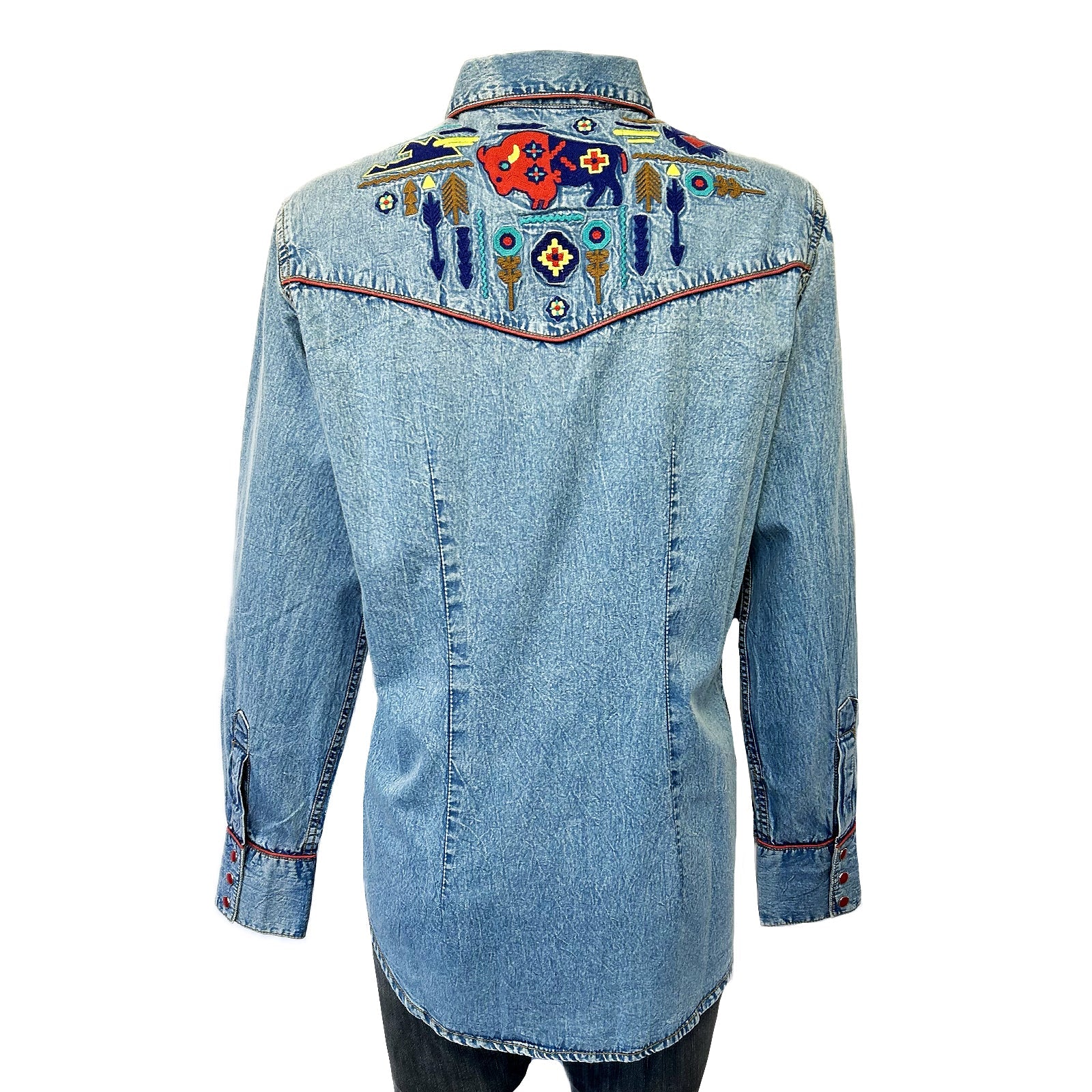 Rockmount Ranch Wear Women’s Denim American Bison Embroidered Western Shirt
