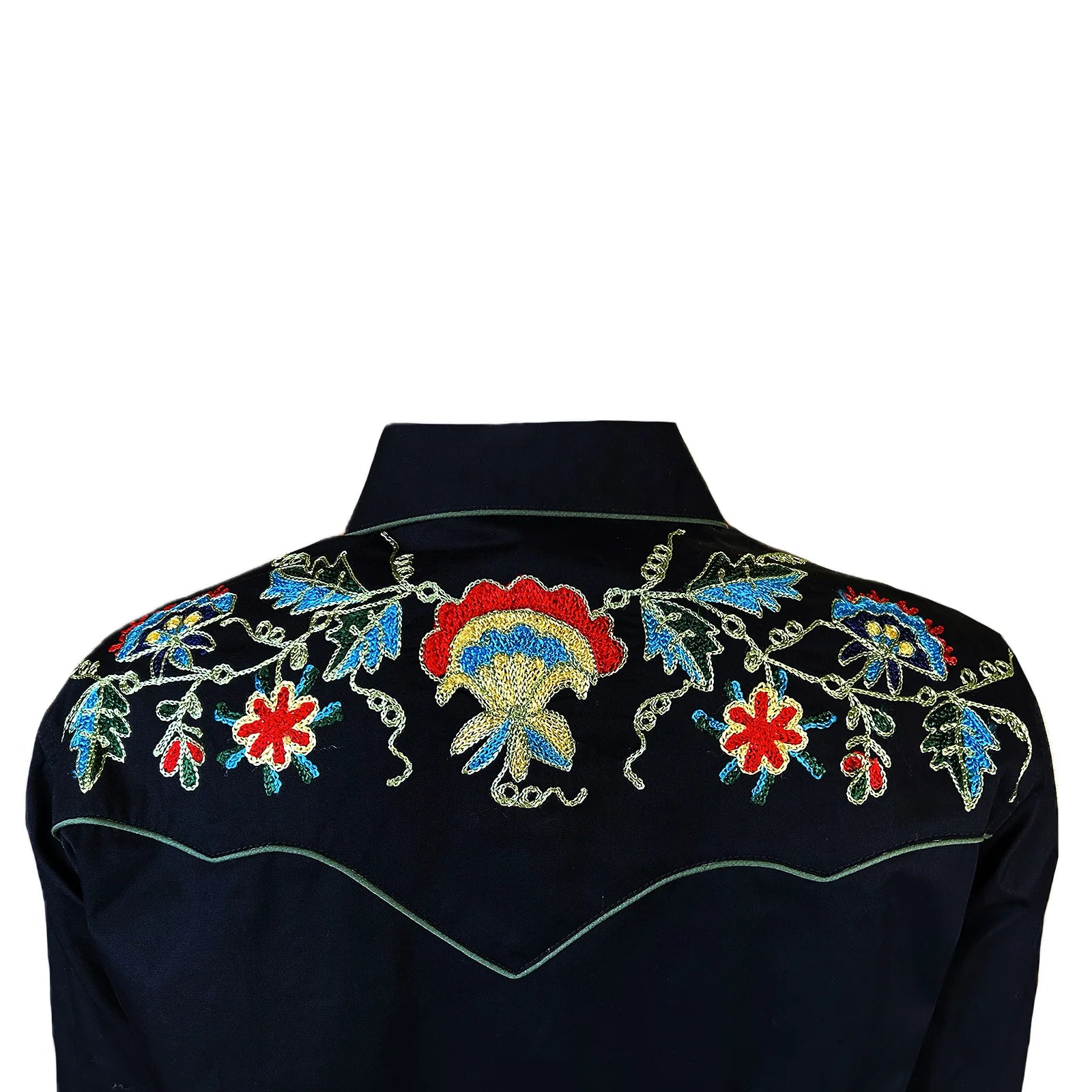 Rockmount Ranch Wear Women's Black Floral Cotton Gabardine Embroidered Western Shirt