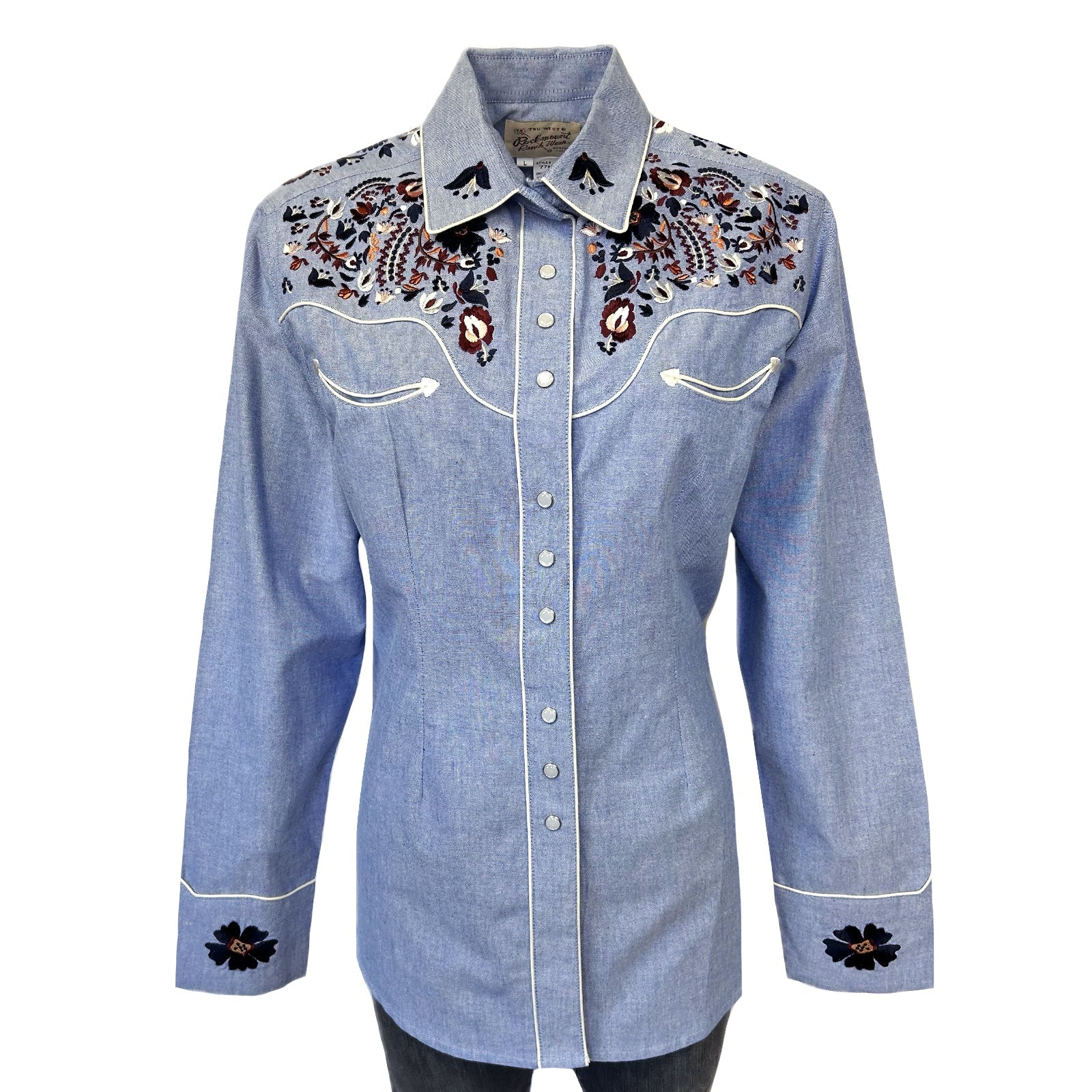 Rockmount Ranch Wear Women's Vintage Blue Floral Embroidered Western Shirt