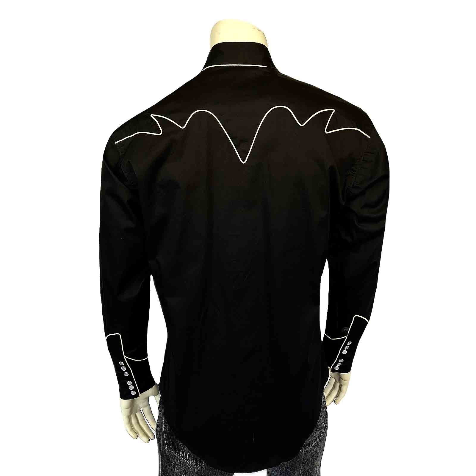 Rockmount Ranch Wear Men's Vintage Solid Black Western Shirt with Piped Lightning Yokes