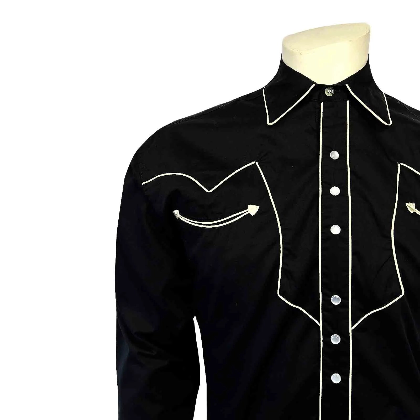 Rockmount Ranch Wear Men's Vintage Solid Black Western Shirt with Piped Lightning Yokes