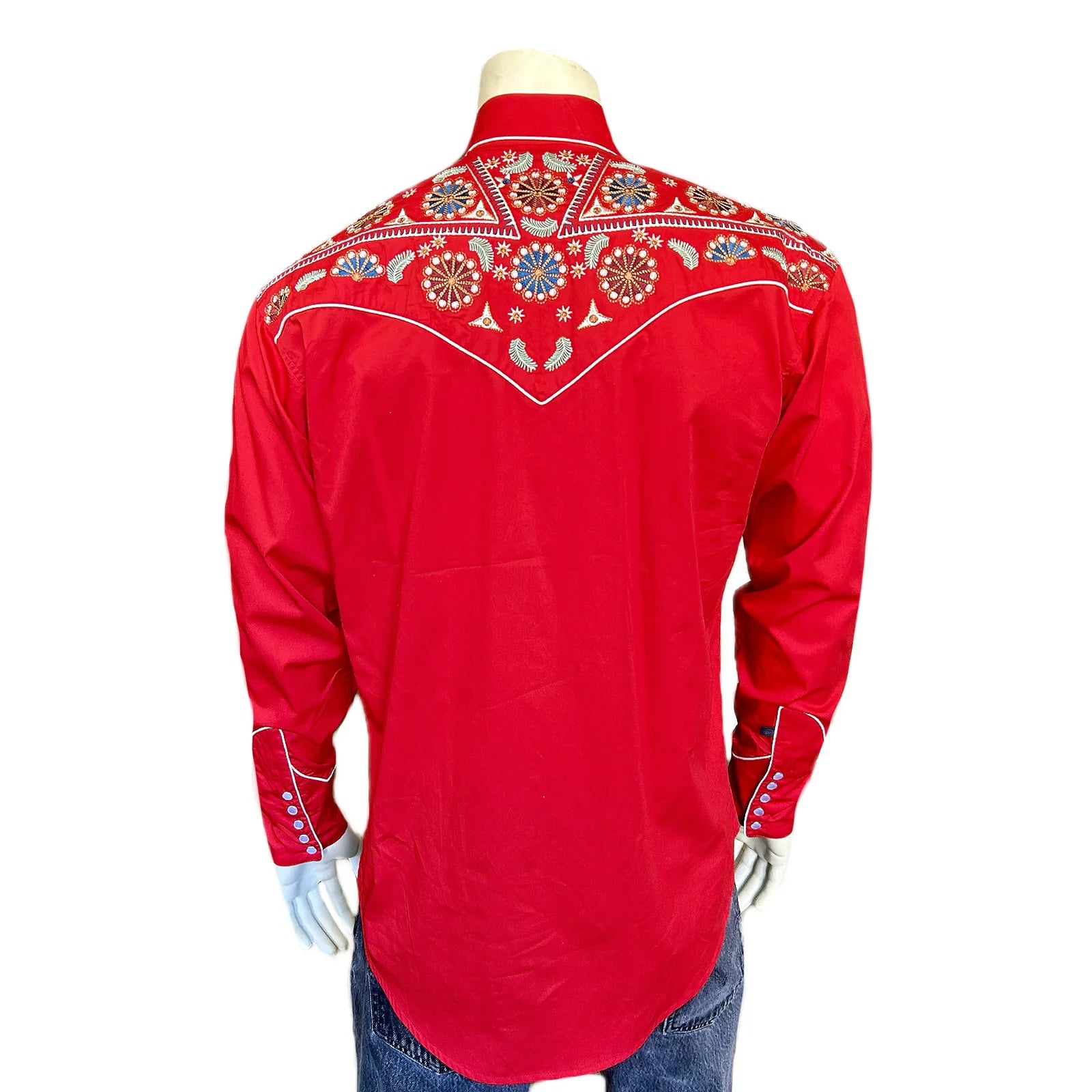 Rockmount Ranch Wear Men's Vintage Red Floral & Stars Embroidered Western Shirt
