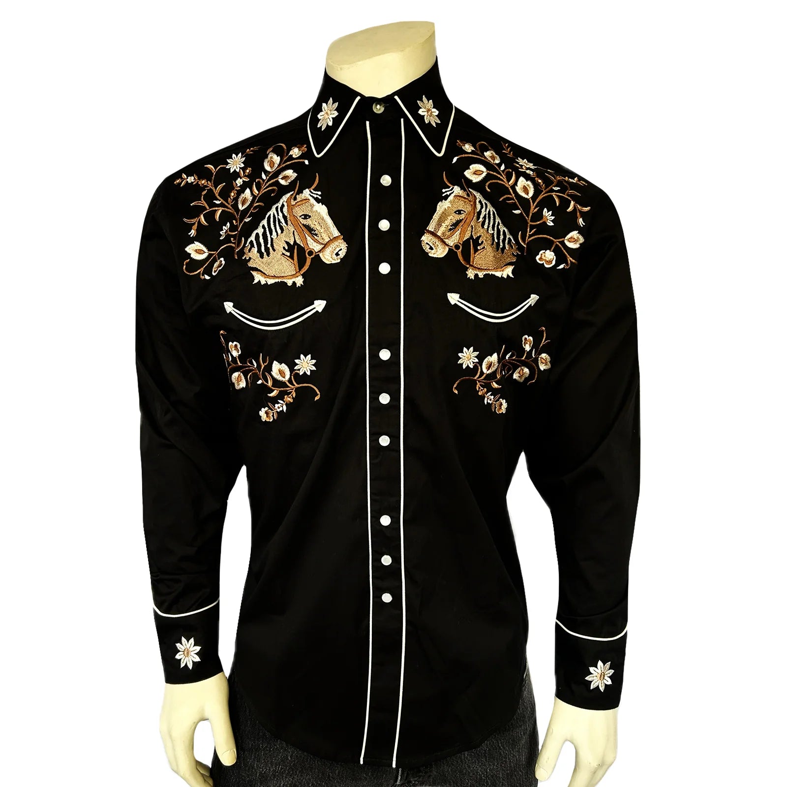 Rockmount Ranch Wear Men’s Vintage Horsehead & Floral Embroidered Western Shirt