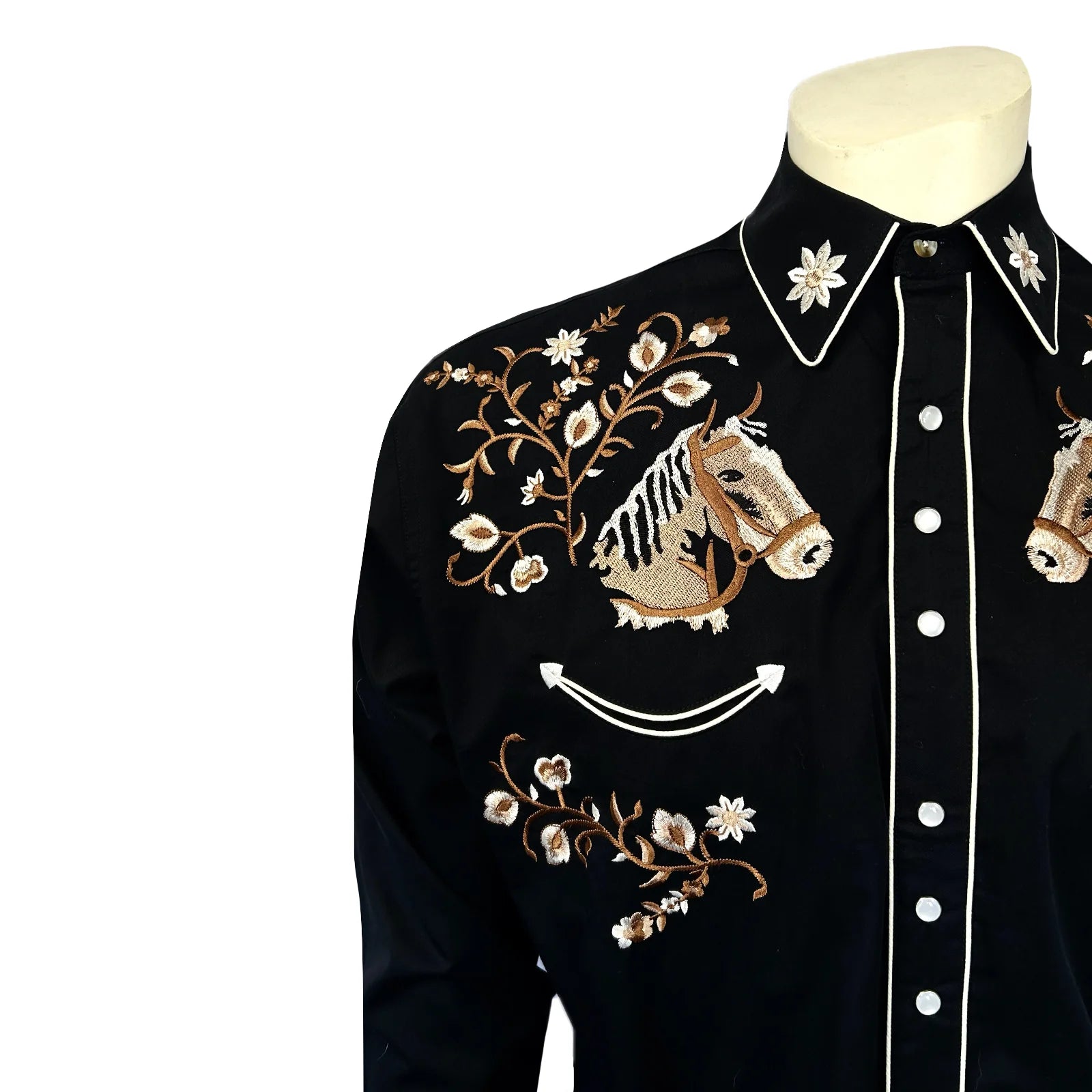 Rockmount Ranch Wear Men’s Vintage Horsehead & Floral Embroidered Western Shirt