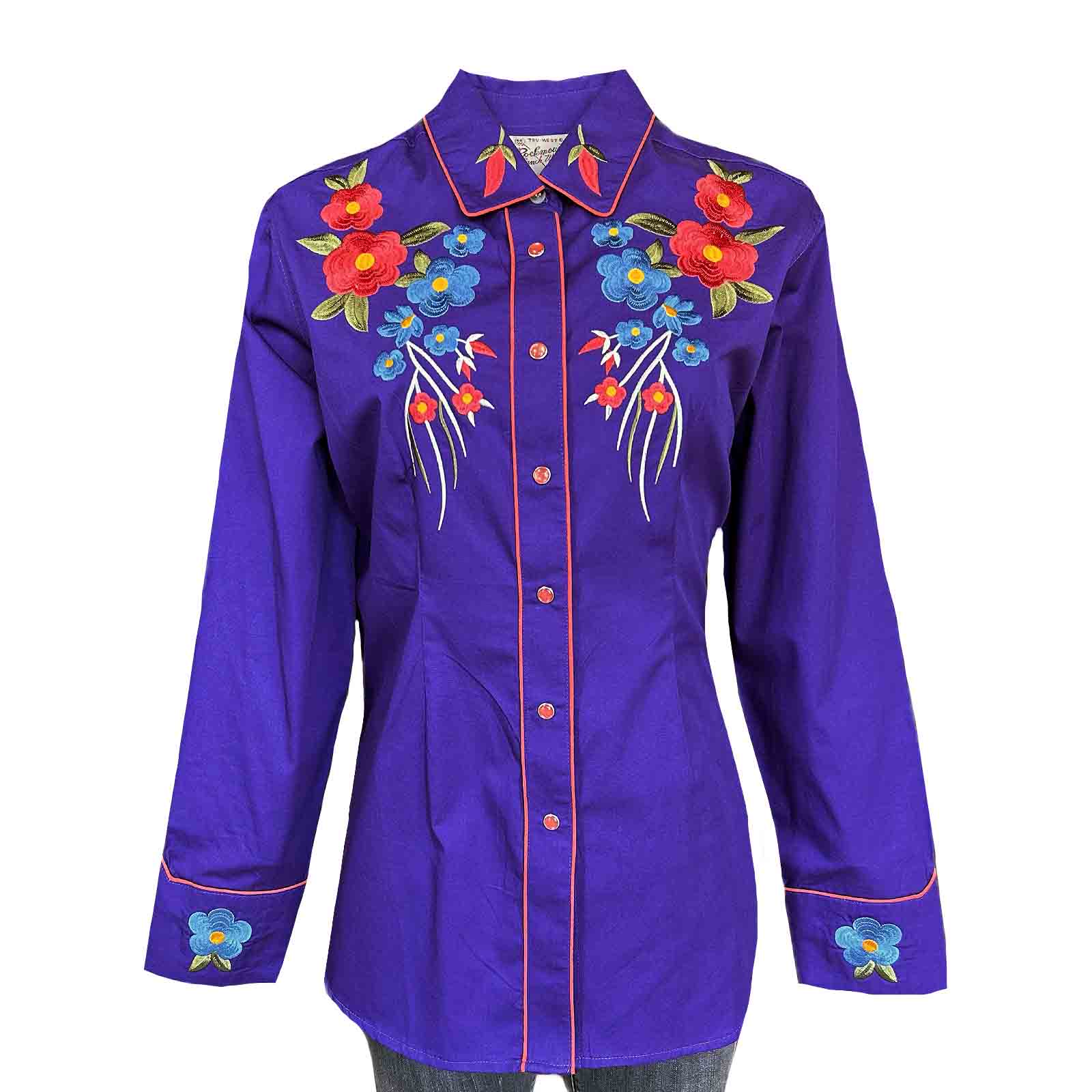 Rockmount Ranch Wear Women's Vintage Purple Floral Bouquet Embroidered Western Shirt