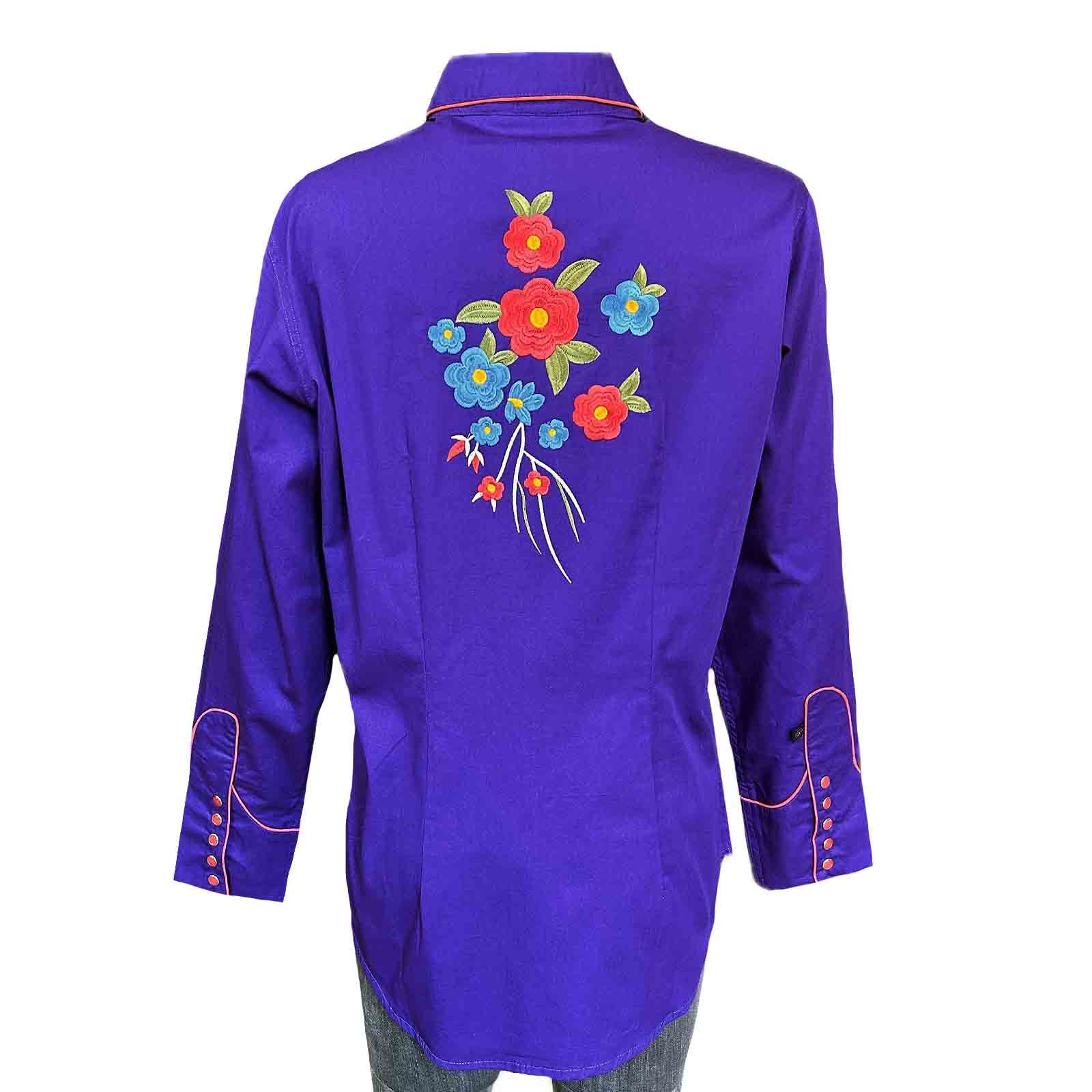 Rockmount Ranch Wear Women's Vintage Purple Floral Bouquet Embroidered Western Shirt