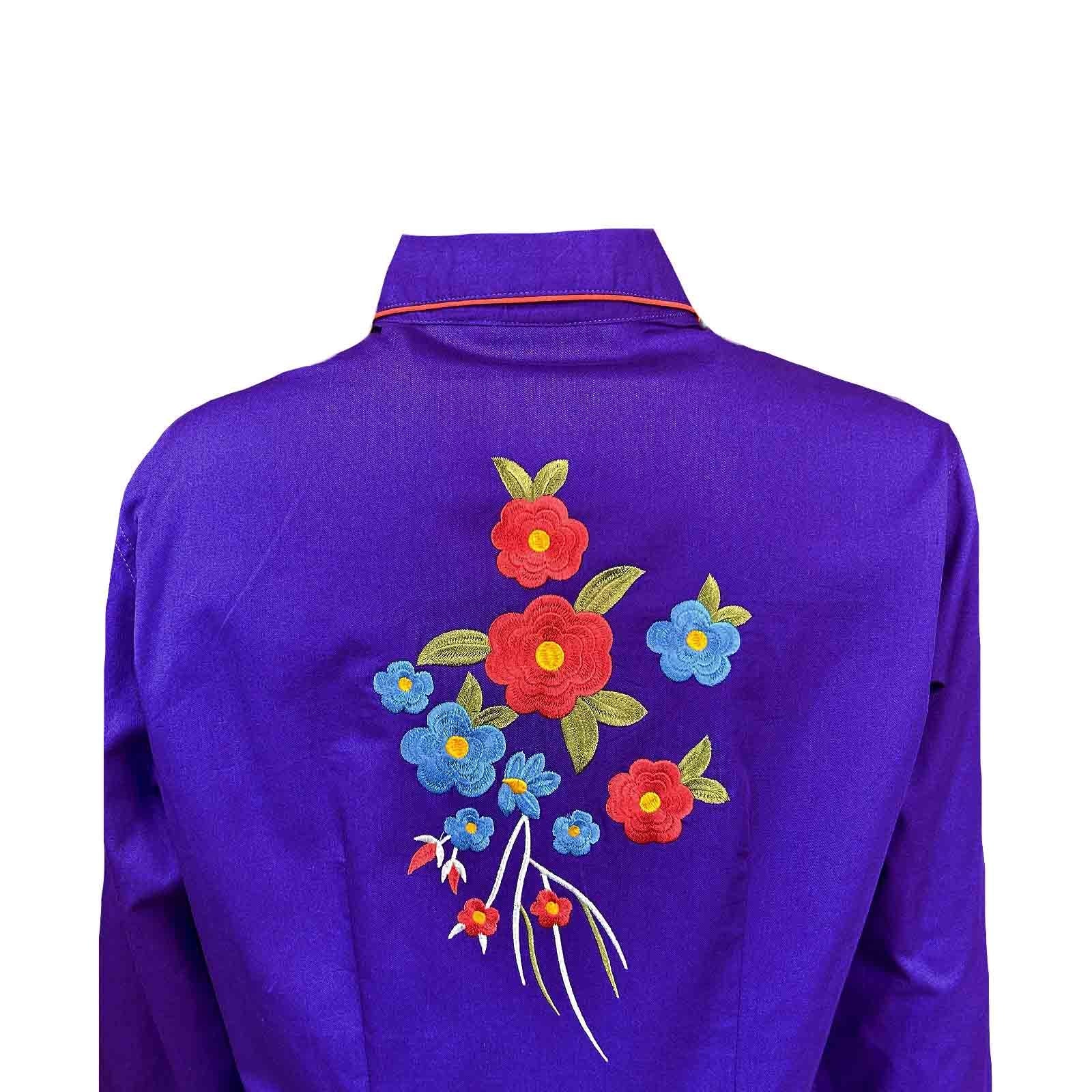 Rockmount Ranch Wear Women's Vintage Purple Floral Bouquet Embroidered Western Shirt