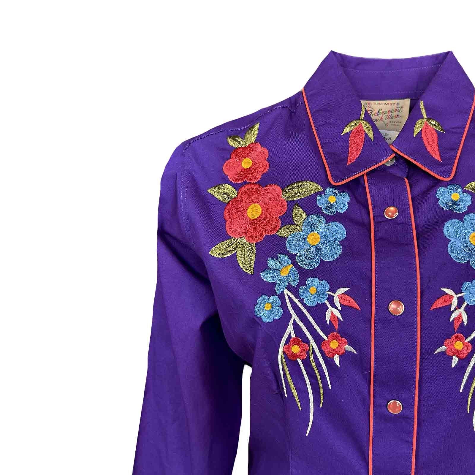 Rockmount Ranch Wear Women's Vintage Purple Floral Bouquet Embroidered Western Shirt