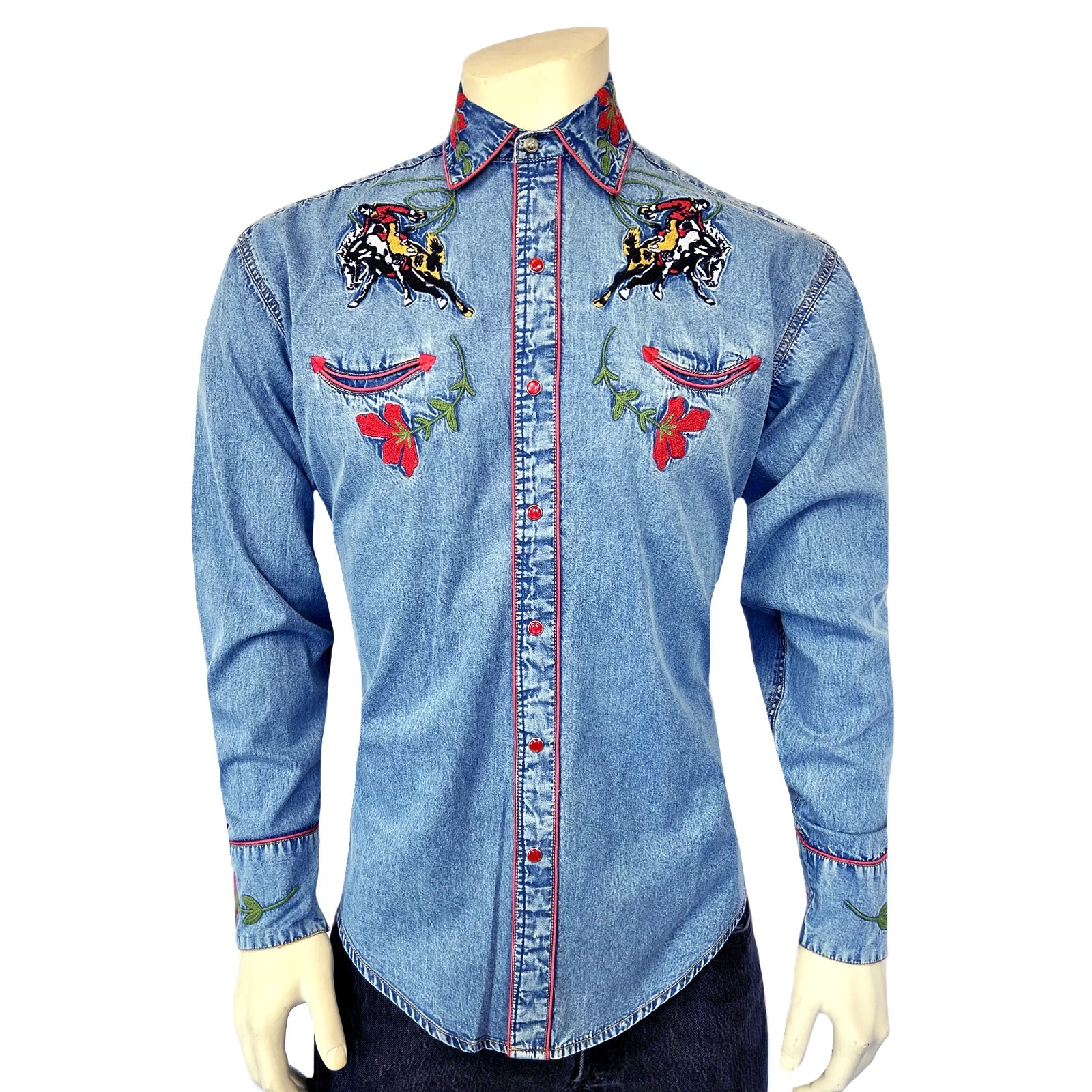 Rockmount Ranch Wear Men's Vintage Denim Bronc Embroidered Western Shirt