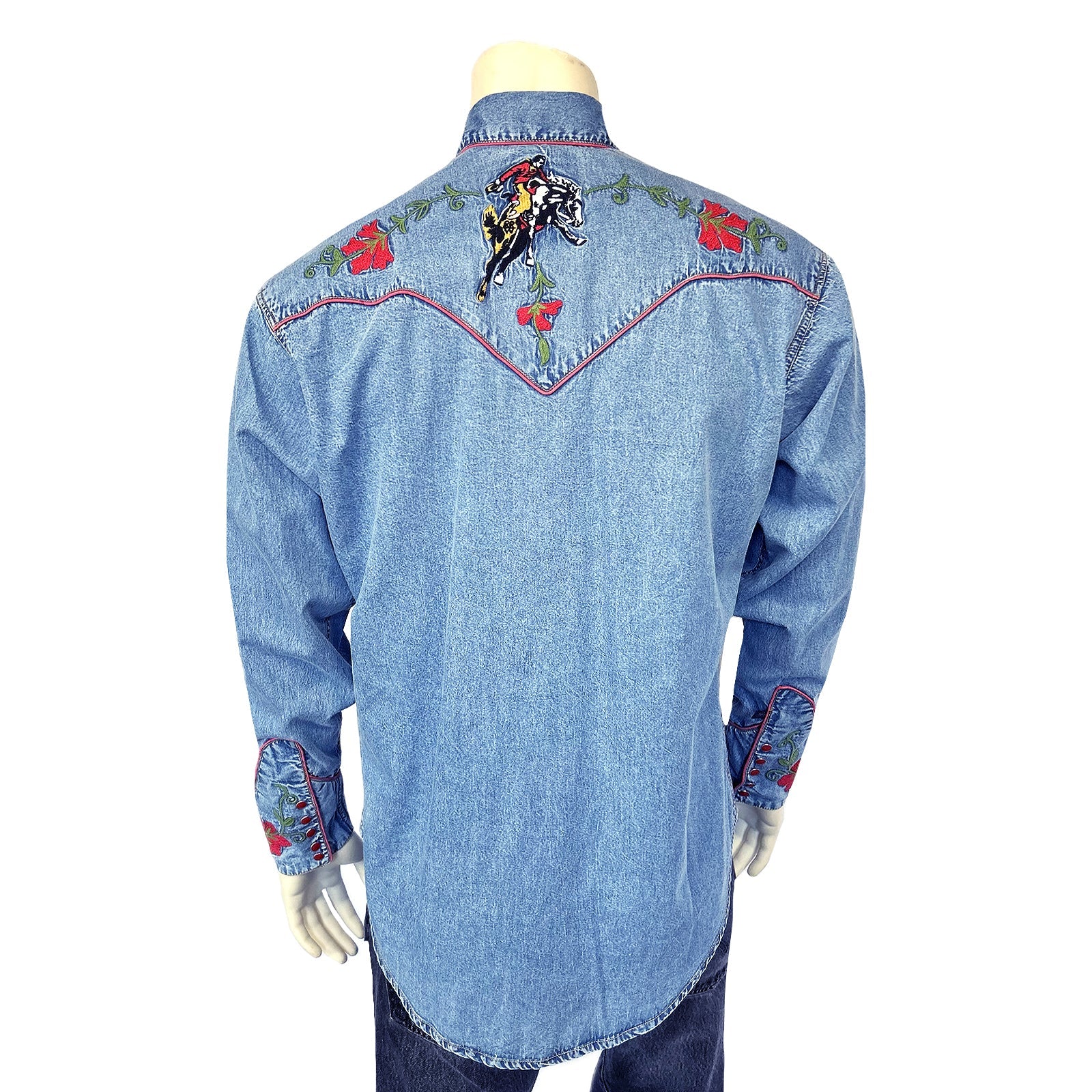 Rockmount Ranch Wear Men's Vintage Denim Bronc Embroidered Western Shirt
