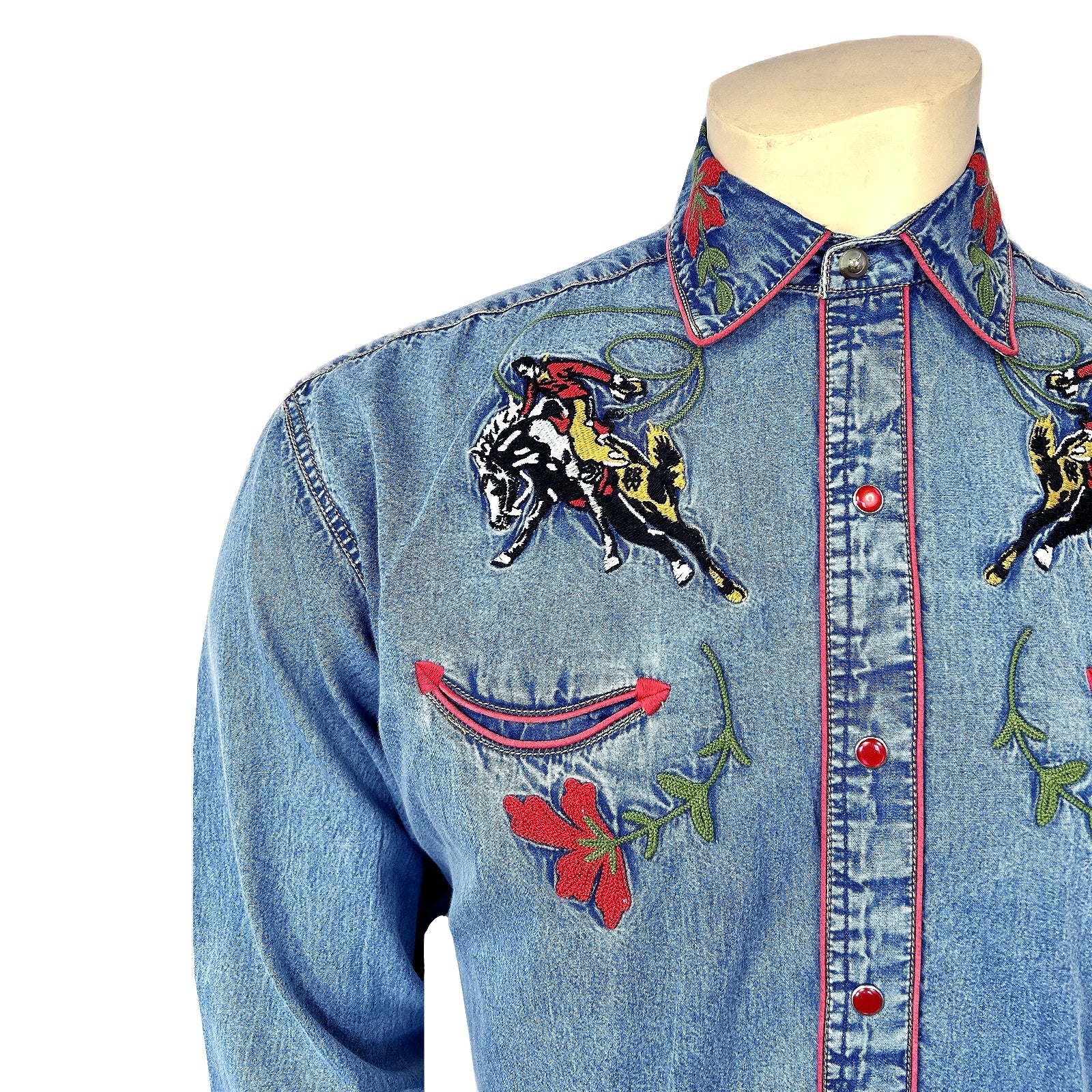 Rockmount Ranch Wear Men's Vintage Denim Bronc Embroidered Western Shirt