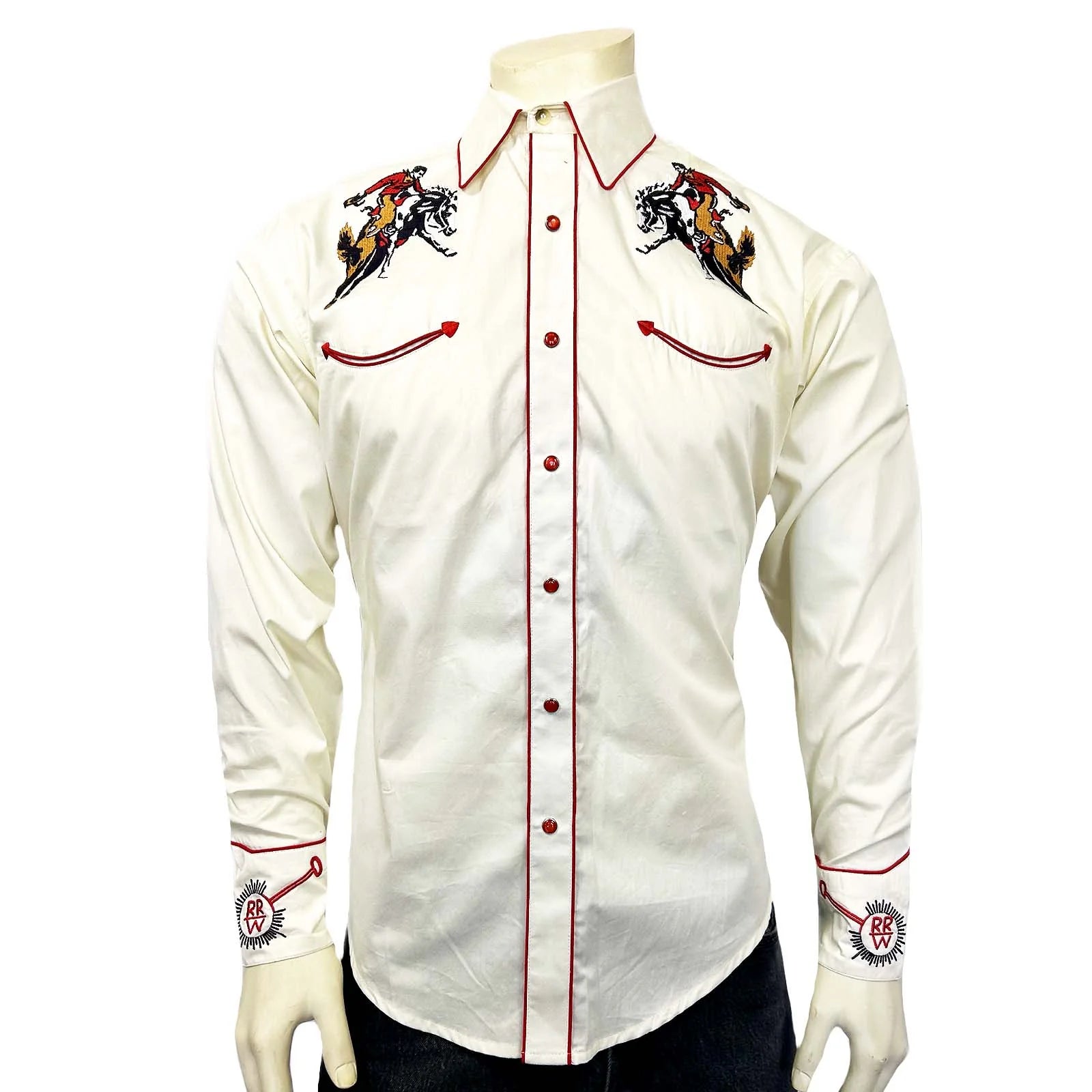 Rockmount Ranch Wear Men’s Rockmount Vintage Ivory Bronc Embroidered Western Shirt