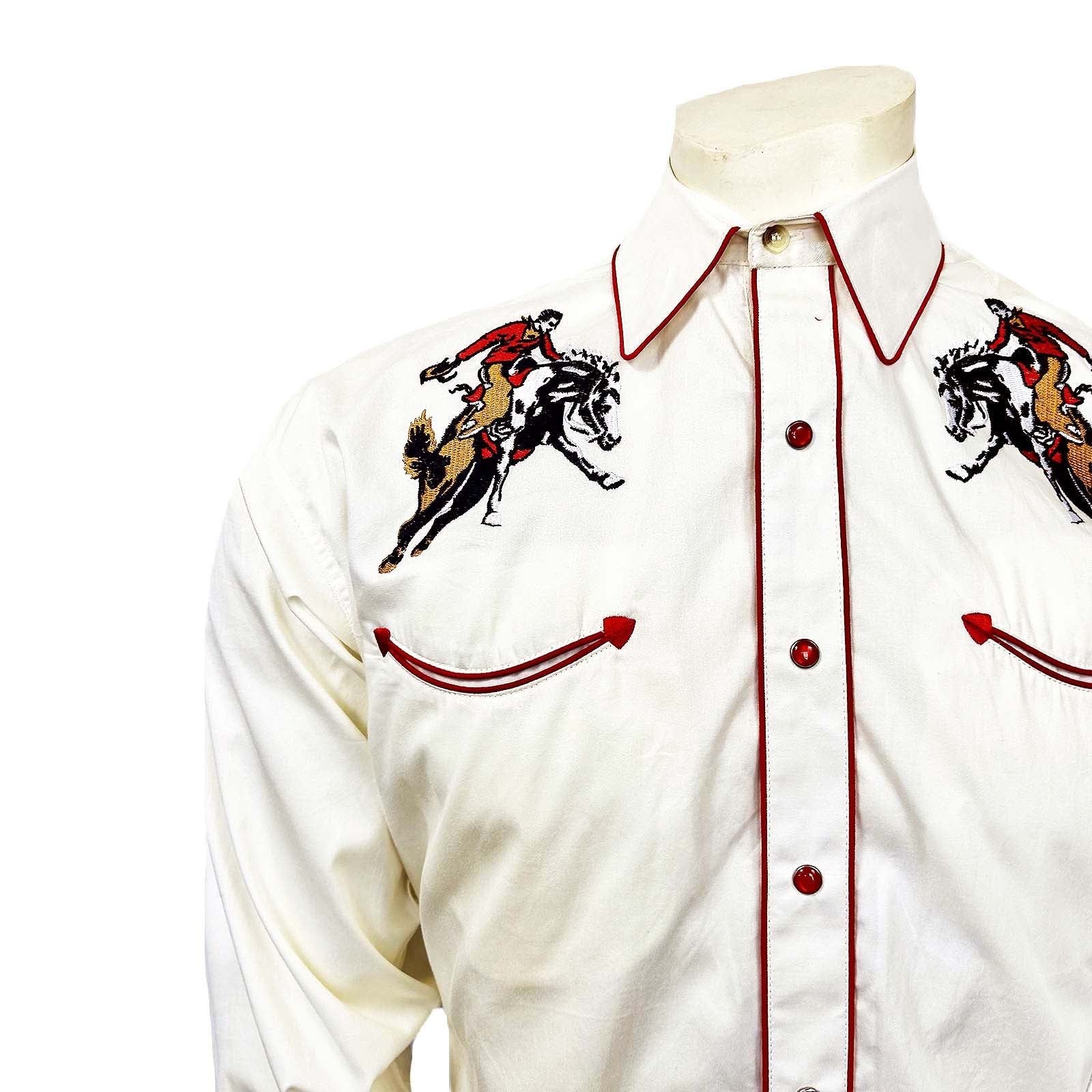 Rockmount Ranch Wear Men’s Rockmount Vintage Ivory Bronc Embroidered Western Shirt