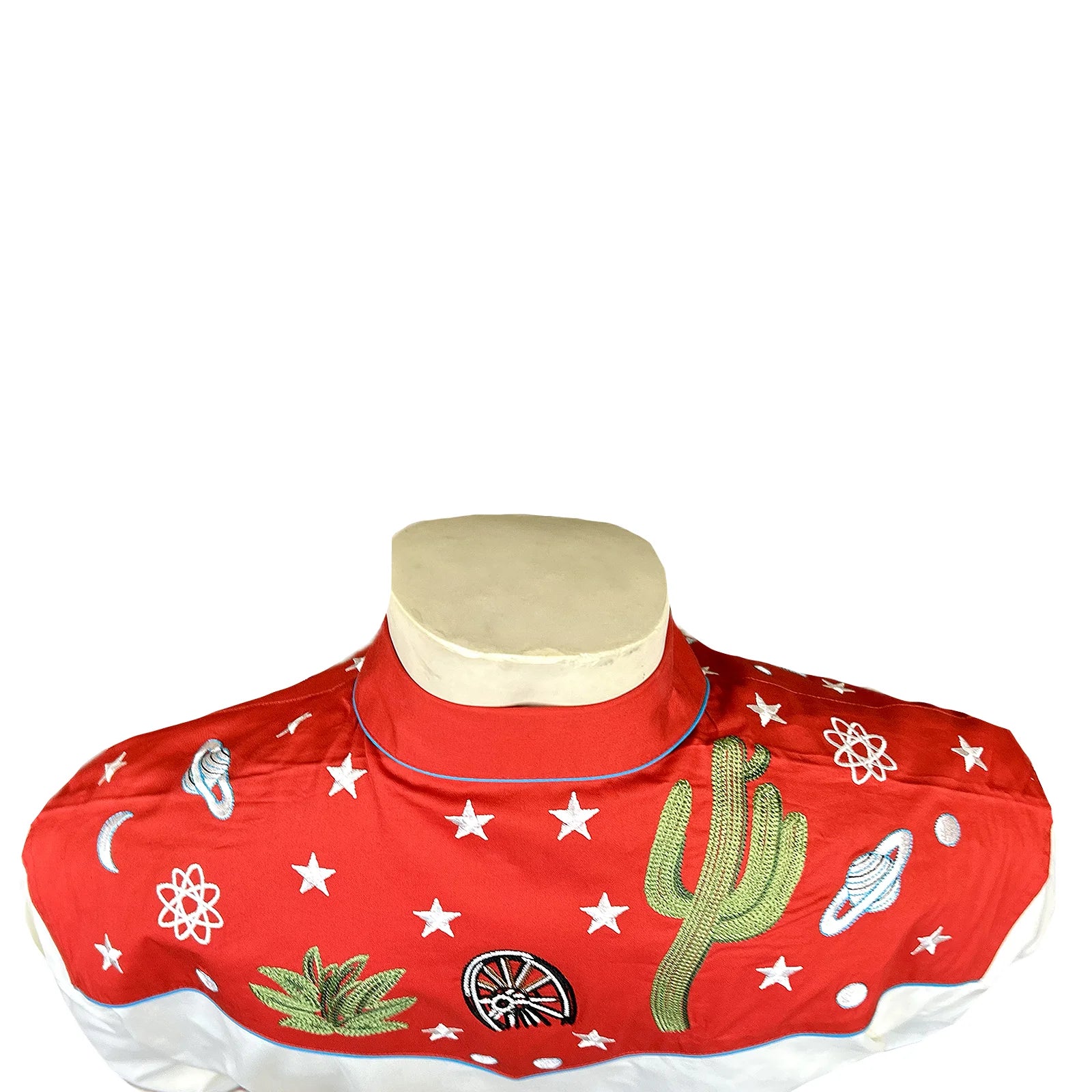 Rockmount Ranch Wear Men's Vintage Red Cactus & Stars Chain Stitch Embroidered Western Shirt