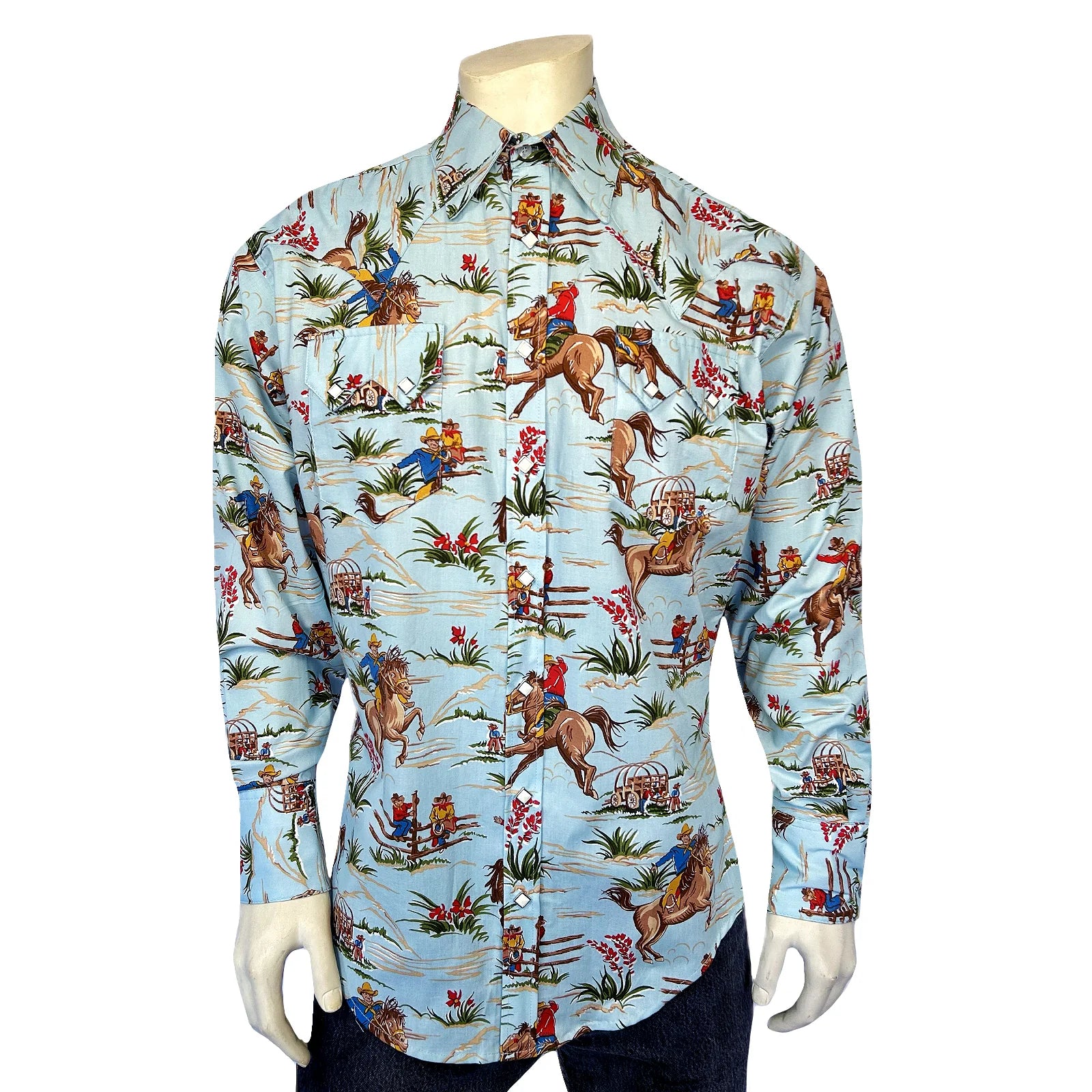 Rockmount Ranch Wear Men’s Vintage Light Blue Print Western Shirt