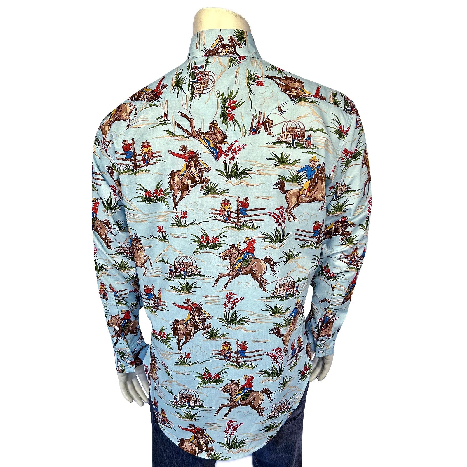 Rockmount Ranch Wear Men’s Vintage Light Blue Print Western Shirt